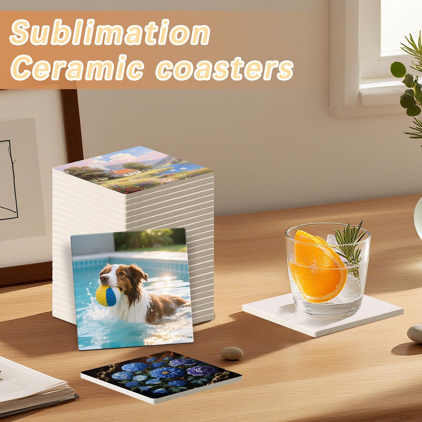 50 Pack Square Sublimation Blank Ceramic Coasters with Cork Backing, 4X4inch Matte Finish Blank Ceramic Tiles Crafts Coasters Pads for Sublimation Transfer Heat Press Printing DIY Crafts