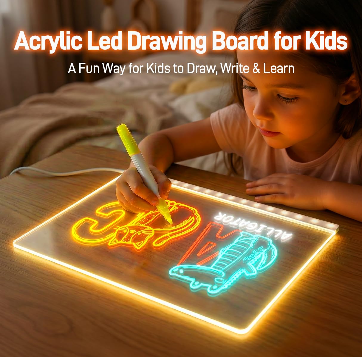 Conatu Acrylic LED Drawing Board for Kids, Acrylic Dry Erase Light-Up Drawing Board with Stand, Markers & Wipes, Erasable Reusable Board for Kids Learning, Ideal Gift for Birthday