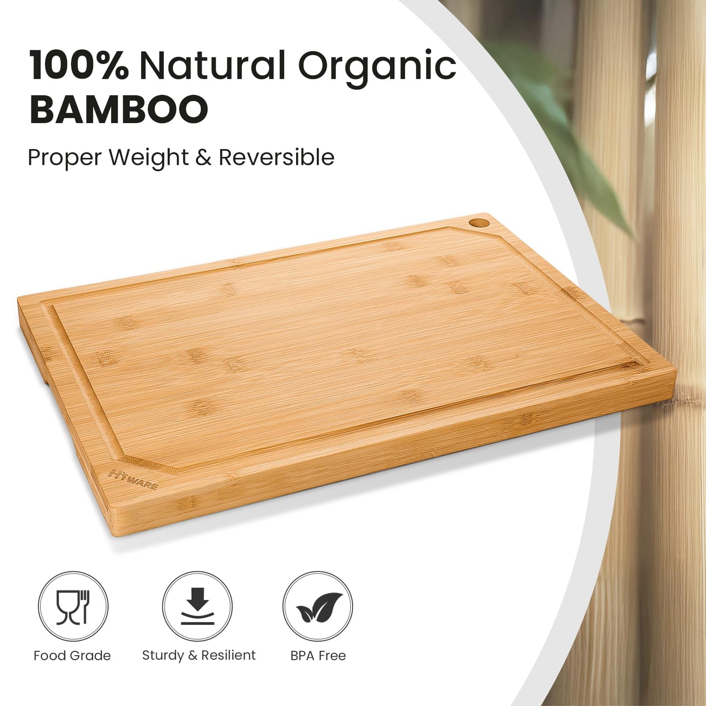 Hiware Extra Large Bamboo Cutting Board for Kitchen, Heavy Duty Wood Cutting Board with Juice Groove, 100% Organic Bamboo, Pre Oiled, 18" x 12"