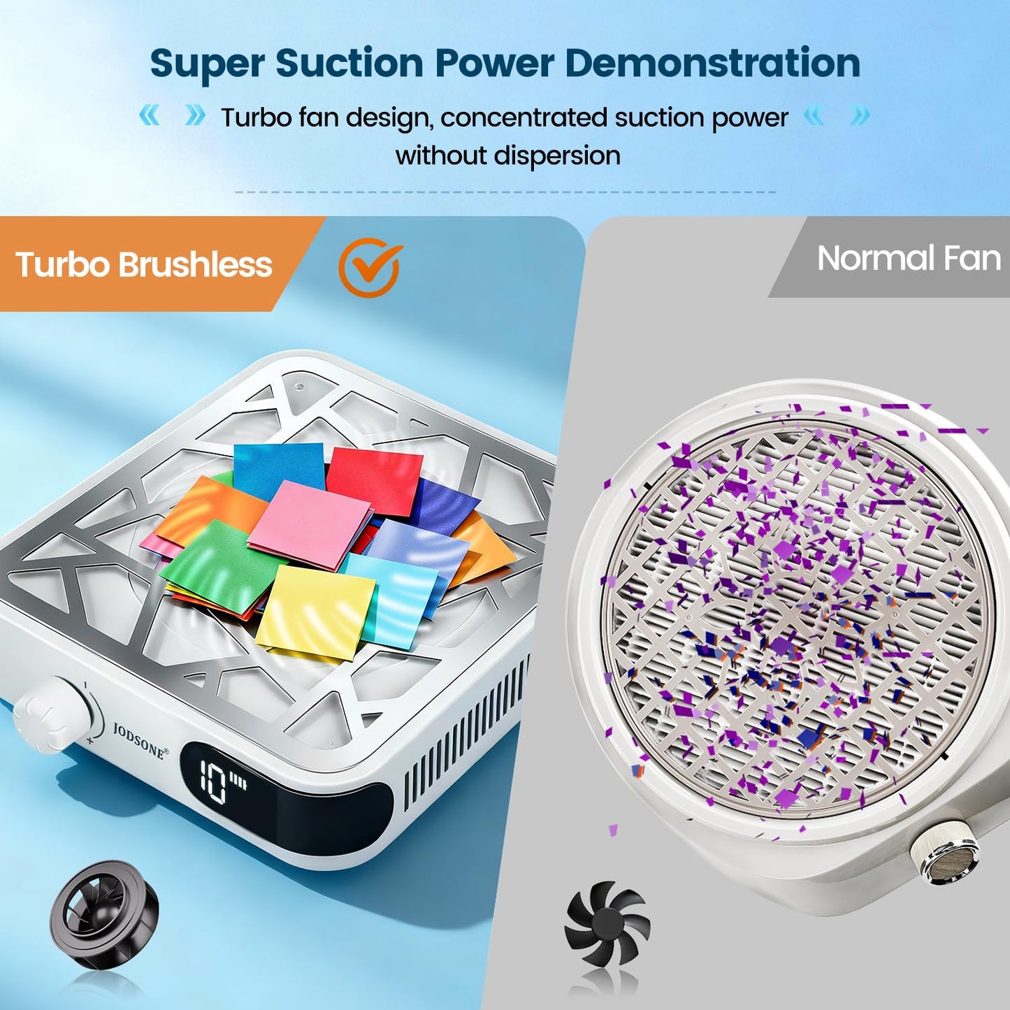 JODSONE Mini 6000RPM Nail Dust Collector with 30 Filters 10-Speed Adjustment Rechargeable Portable Nail Salon Professional Use
