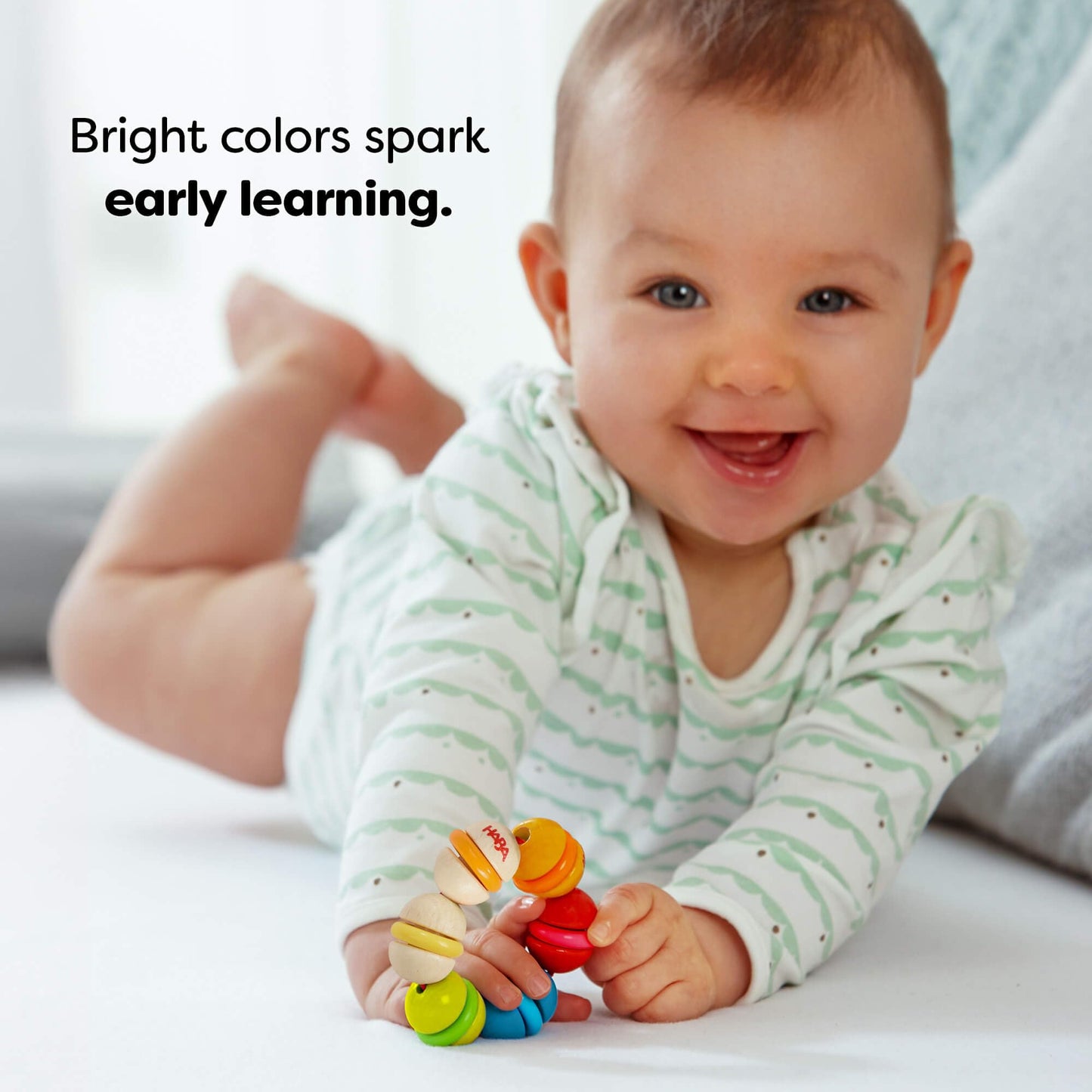 HABA Rainbow Rattle Grasping & Baby Teether – Colorful Sensory Toys for Babies with Gentle Sound and Safe Finish for 6 Months+