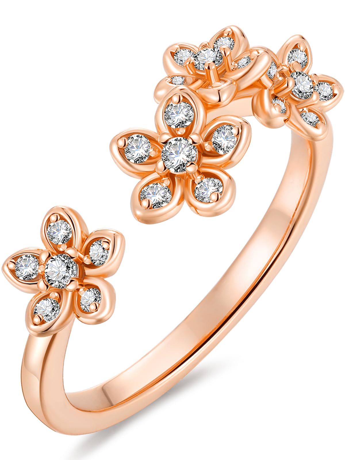 CYW Sterling Silver Moissanite Rose Gold Stacking Ring Adjustable Cherry Flower Floral Blossom Womens Open Rings