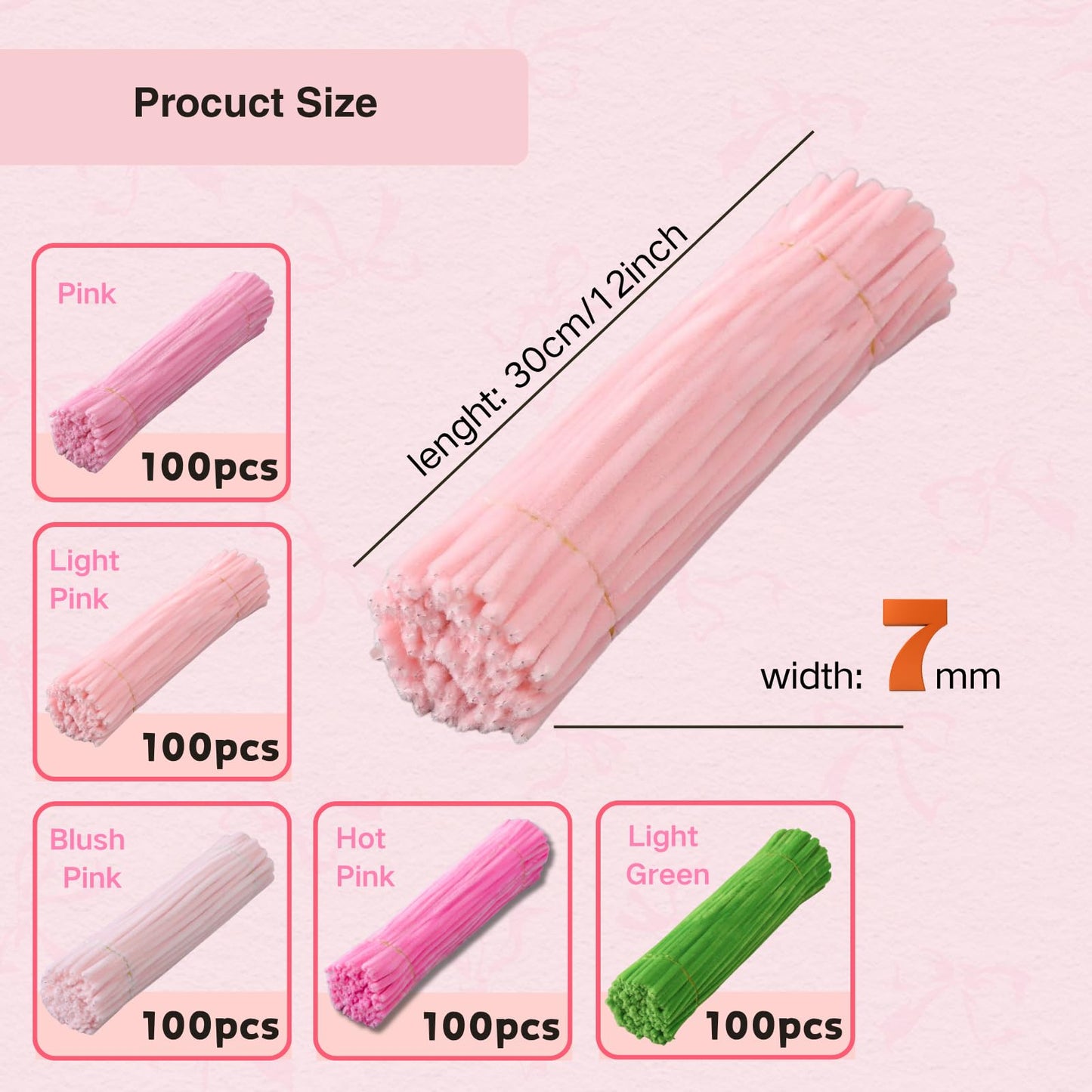 Xokpait 500pcs Pipe Cleaners Flowers Kit,Chenille Stems for DIY Flower Making Kit,Pipe Cleaners Projects Creative for DIY Art and Craft,Ideal for Holiday Decoration(Pink)