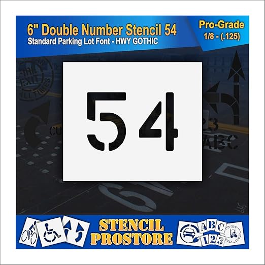 Pavement, Curb, and WheelStop Stencils - 6 inch Double Number Stencil - (54) - 6" x 9" x 1/8" (128 mil) - Pro-Grade