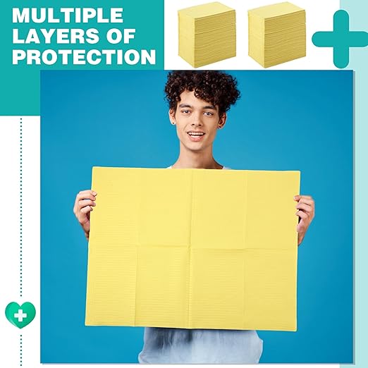 Newwiee 750 Pcs Disposable Dental Bibs Bulk Waterproof Tattoo Sheet Patients for Lash Nail Art Tray Cover 13" x 18"(Yellow)