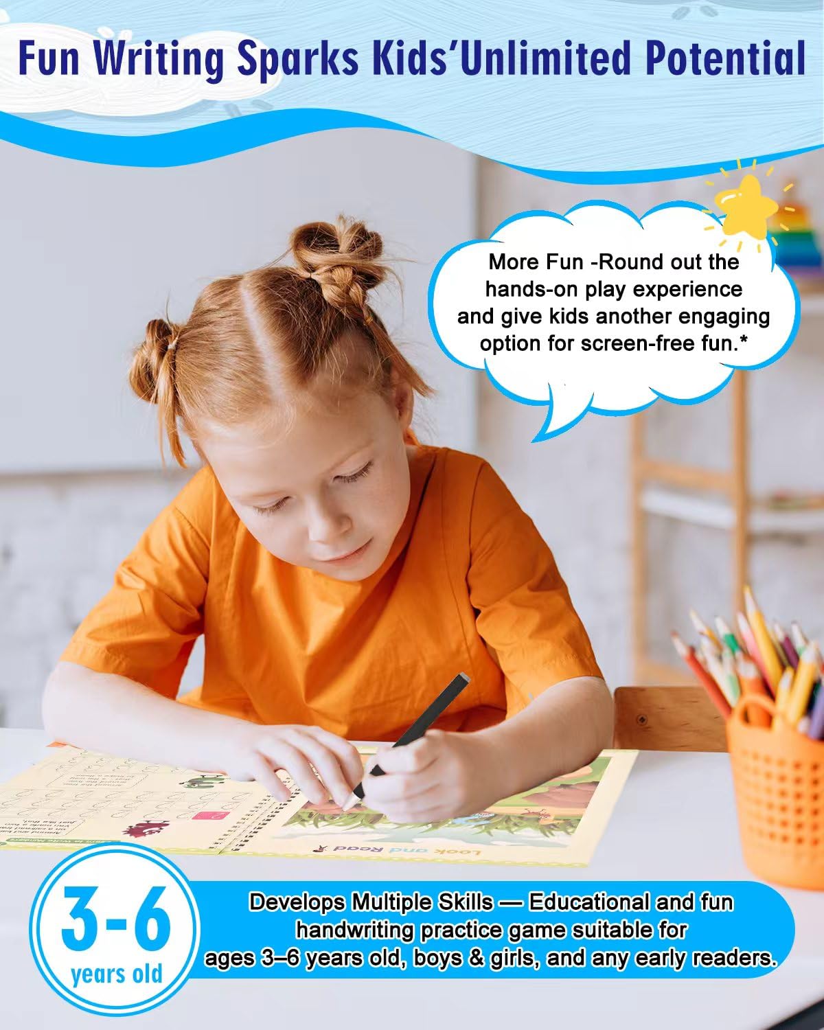Magic Ink Practice Copybooks, Reusable Grooved Handwriting Practice for Kids Ages 3-7, Montessori Groove writing Preschool Workbook