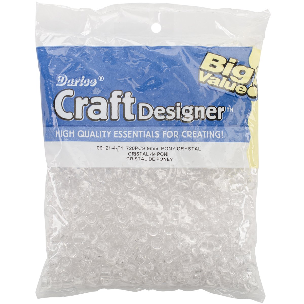 Darice Crystal Pony Beads – Great Craft Projects for All Ages – Bead Jewelry, Ornaments, Key Chains, Hair Beading – Round Plastic Bead With Center Hole, 9mm Diameter, 720 Beads Per Bag