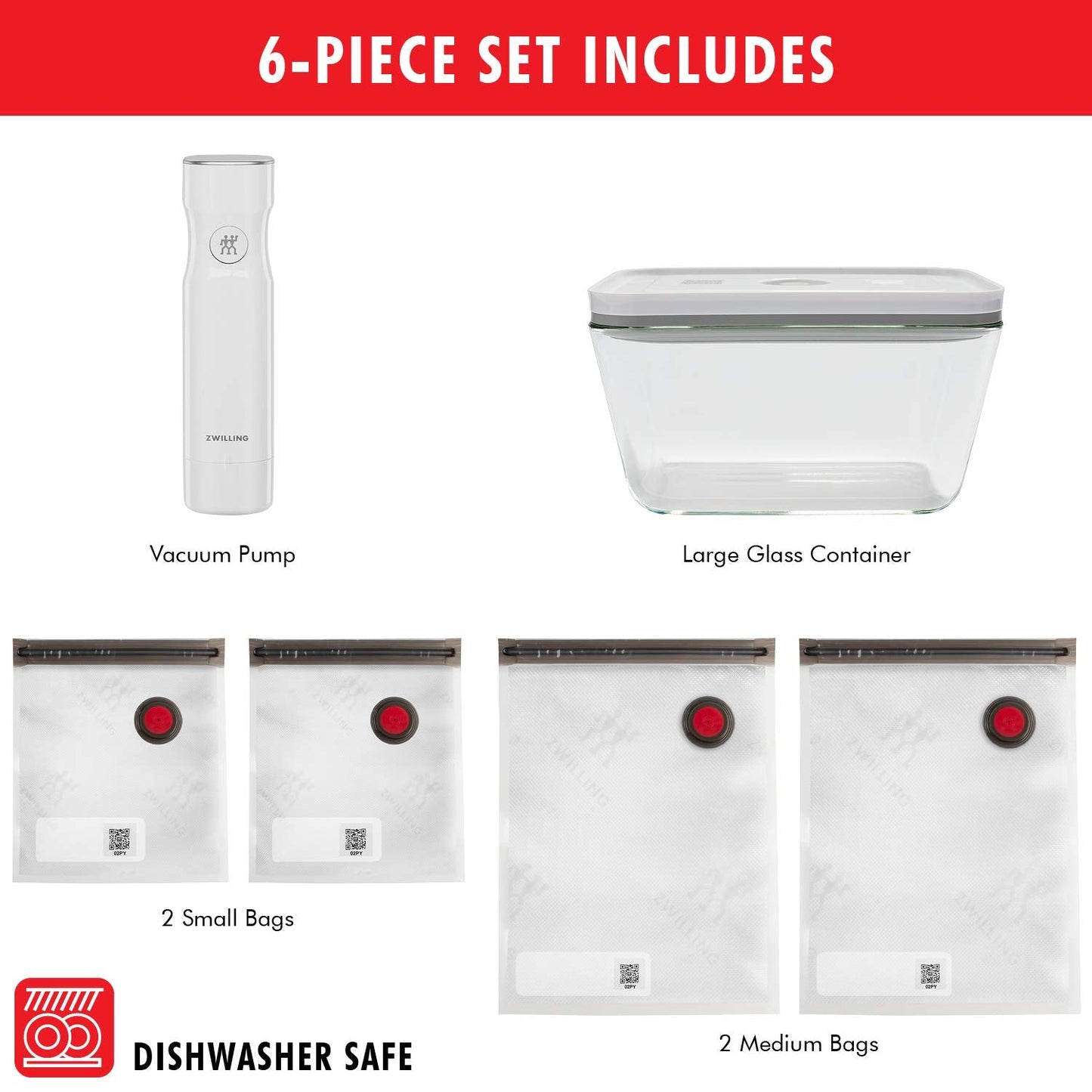ZWILLING Fresh & Save Vacuum Sealer Machine Starter Set with Airtight Food Storage Container Glass, Sous Vide Bags, Meal Prep