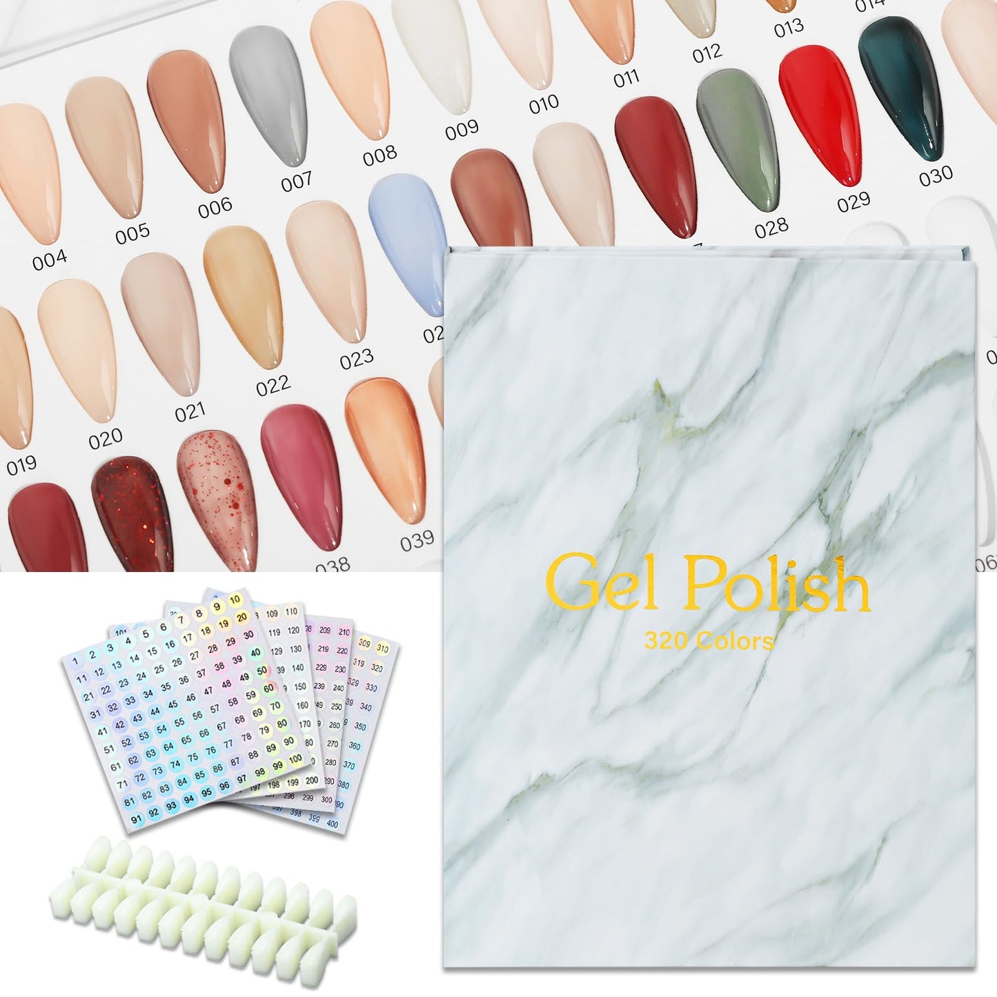 C12rtive 320 Nail Colors Book,Professional Nail Polish Chart Book with 360 Practice Tips & 1-400 Number Labels, Pre-Numbered Slots,Perfect for Salons and Home Use(Marble)