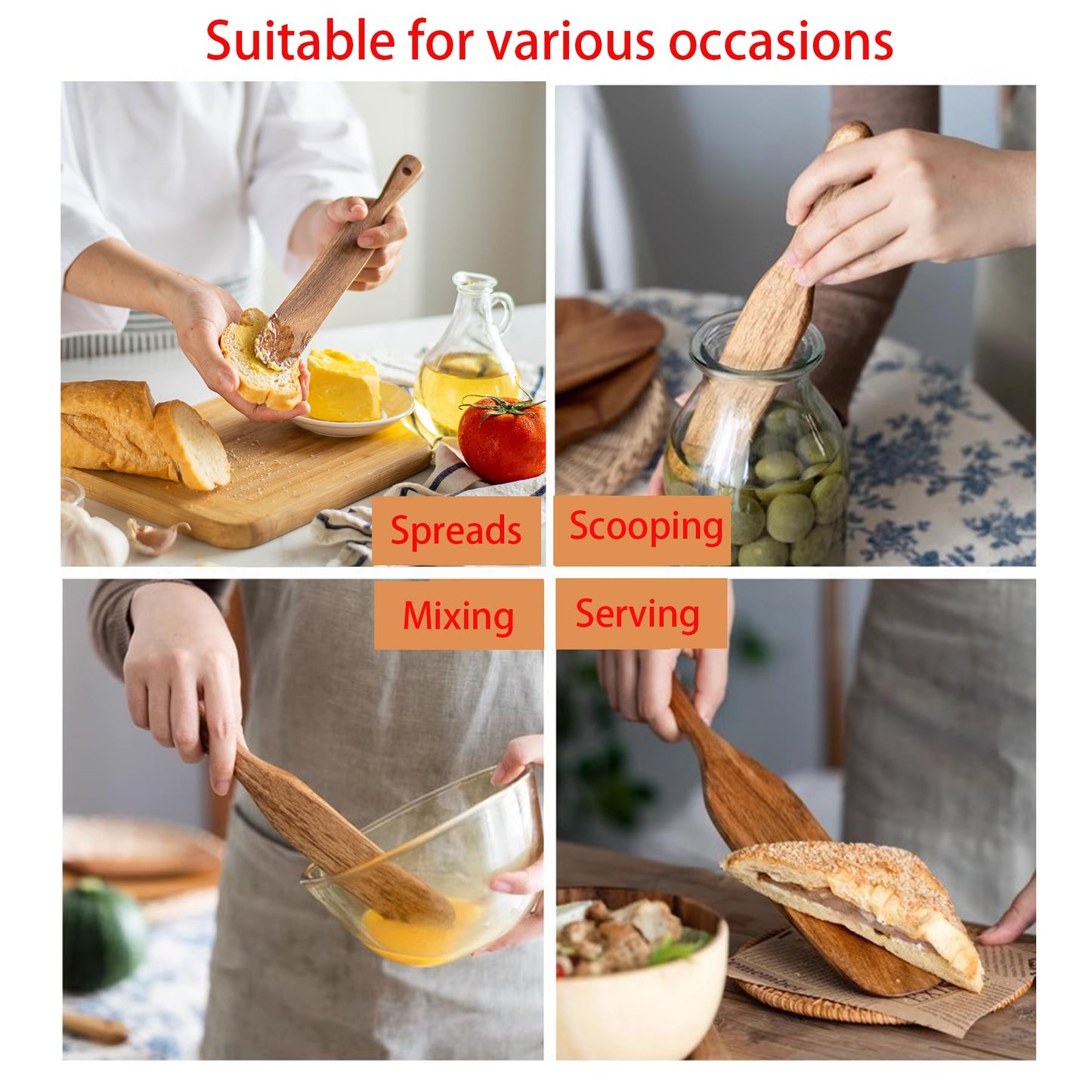 Skinny Wooden Spurtle Spatula for Sourdough Starter, Baking & Cooking, Non-Scratch Dough Scraper and Jar Mixing Tool, Ergonomic Stirring Stick for Canning, Spreading & Kneading (11 Inches)
