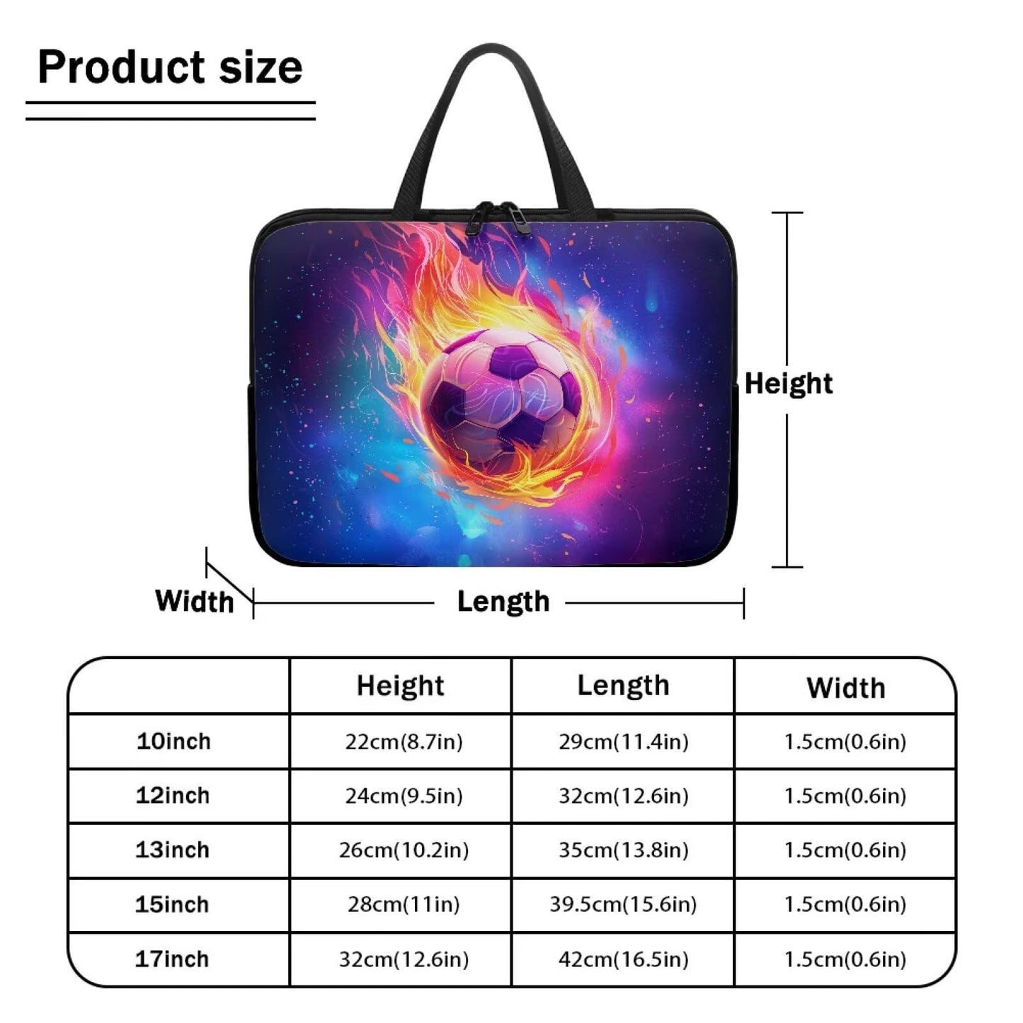 Garronmavis Fire Soccer Ball Laptop Sleeve Case for Women Men 15 Inch Laptop Protector with Multiple Uses Lightweight Computer Sleeve Tablet Bag Laptop Carrying Case Gifts for Boys, Galaxy Space