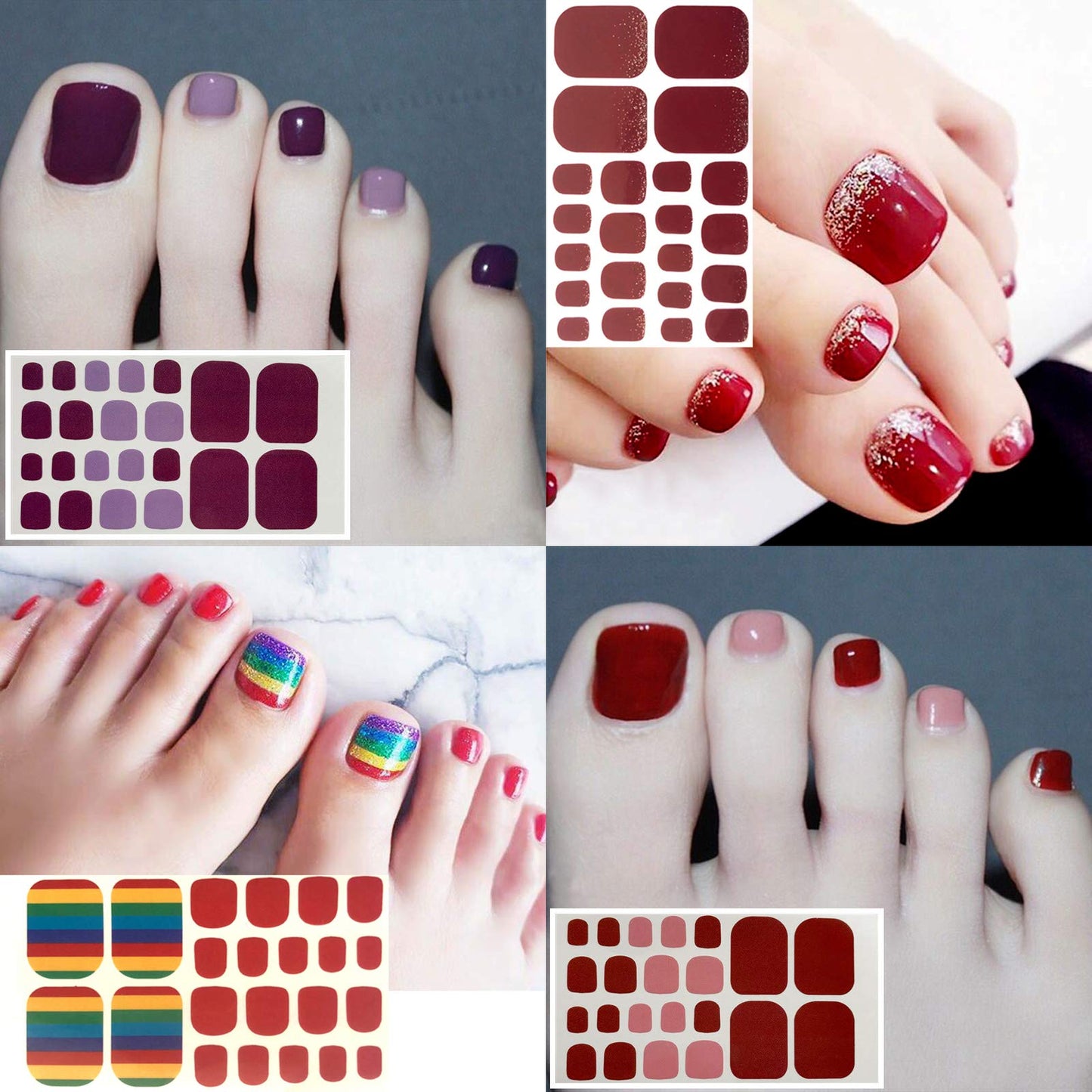 SILPECWEE 20 Sheets Toe Nail Stickers Full Nail Wraps for Women Solid Color Stick on Toenail Polish Strips Self-Adhesive Toe Stickers Polish Gel Nail Strips for Nail Art with 1pc Nail File
