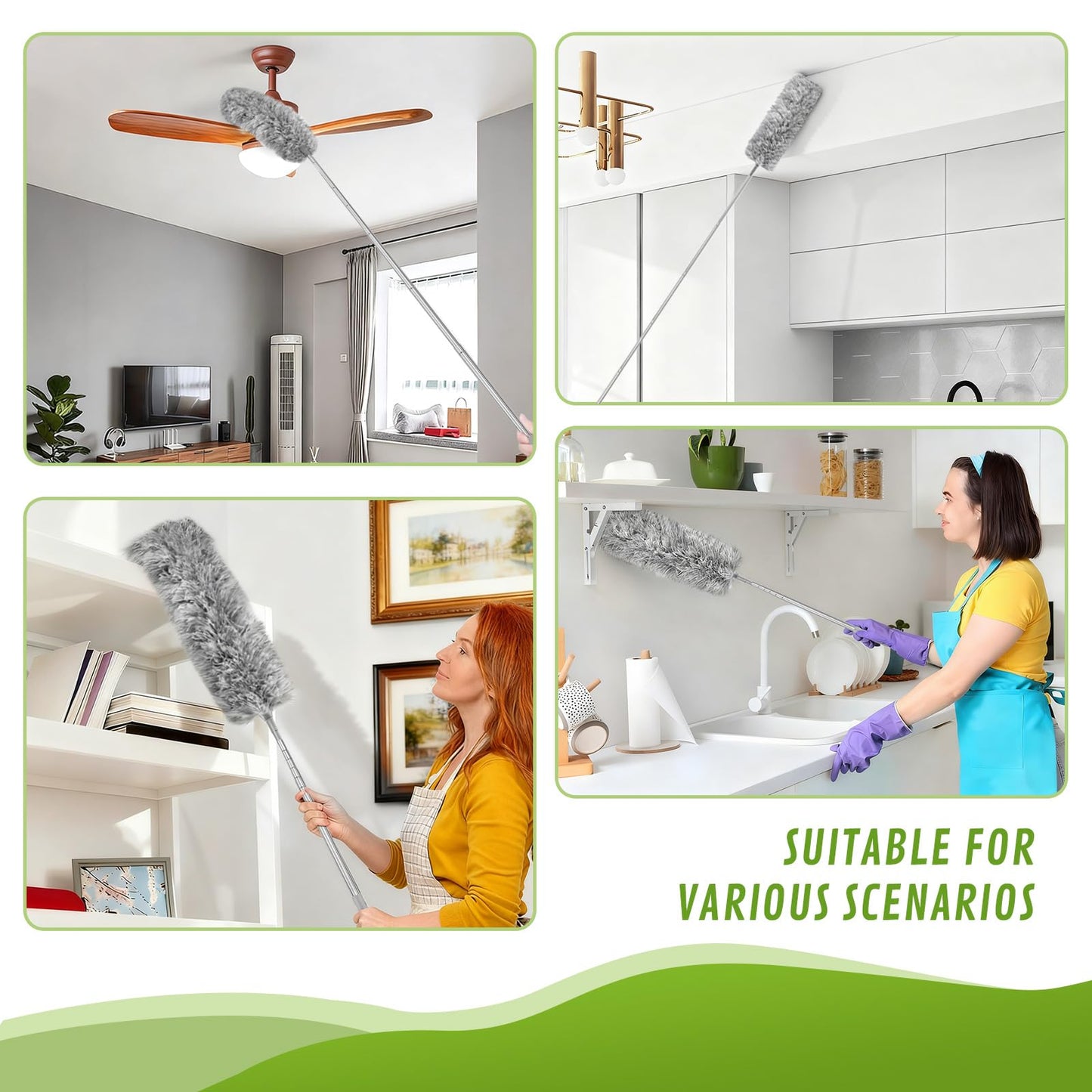 MimAuto 100-inch Duster with Extension Pole, 9-in-1 Cobweb Duster Kit Includes Spider Web Brush & Flat Gap Cleaner for High Ceiling, Fan, Under Appliances, Car, Home Deep Cleaning