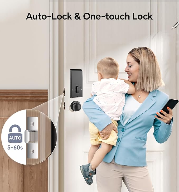 Keyless Entry Keypad Deadbolt with Handle Set, Smart Lock, Auto-Lock + One-Touch Lock, 100 Codes + Easy Install, Ideal for Airbnb/Homes/Offices, Fits U.S. Standard Front Doors, Satin Nickel