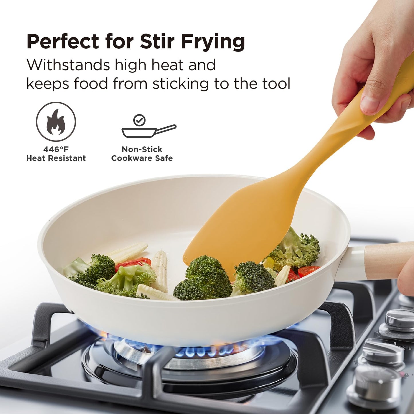 Kitchen Mama WaltzGrip Platinum Silicone Scraping Spatula: Heat Resistant, Seamless, Non Stick for Frying Pan Cookware, Safe, Flexible Bowl Scraper - Ideal for Mixing, Baking, Stirring (Yellow)