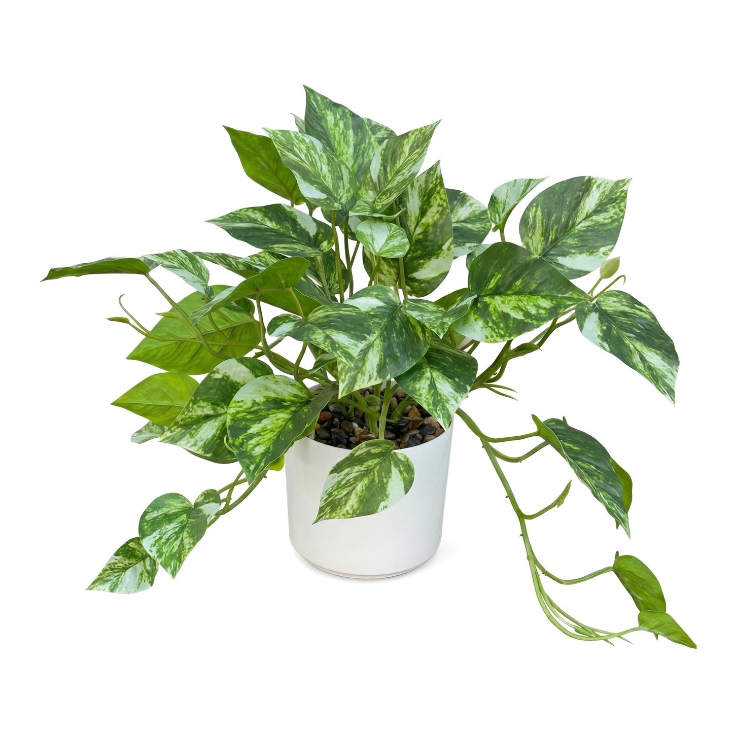 TentoWhan Artificial Plants Faux Pothos with Plastic White Pot Artificial Potted Plant for Home Office Bedroom Indoor Outdoor Decor 1 Pack(Light Green)