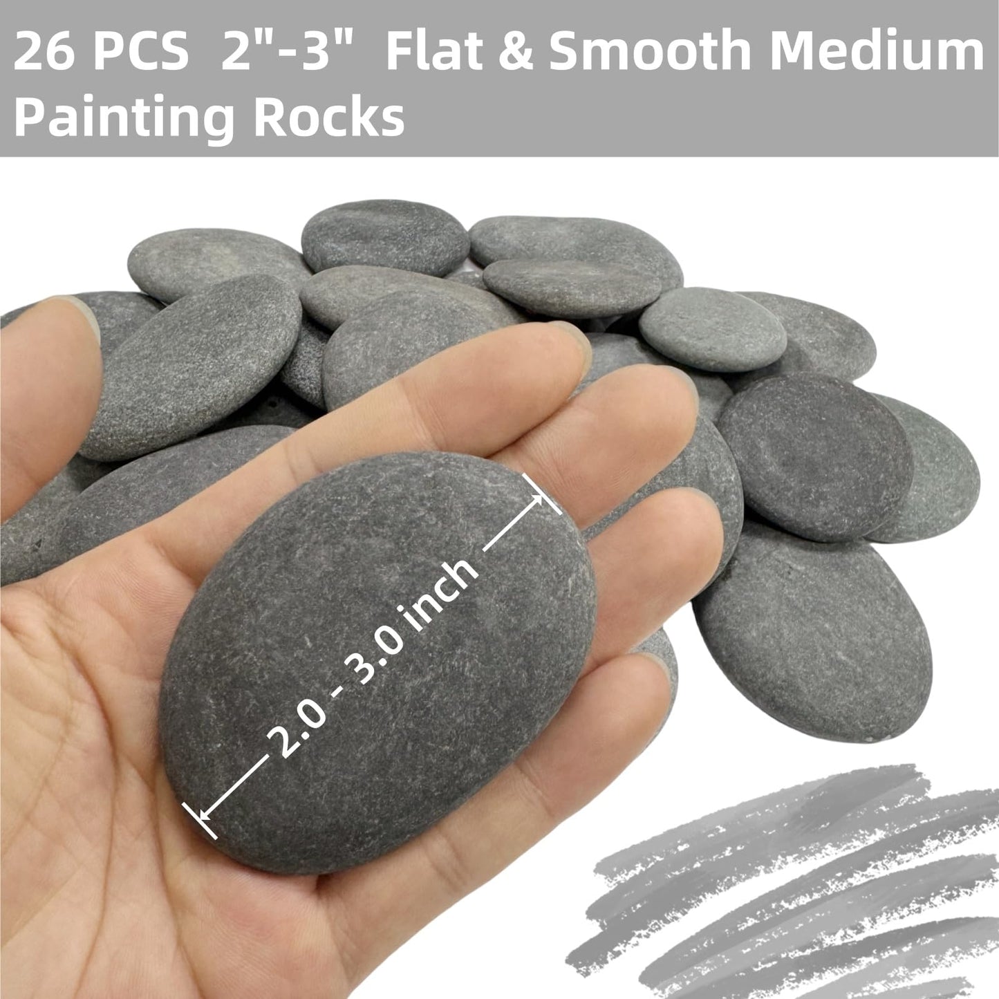 MSACC 26PCS Rocks for Painting, 2-3 Inch Medium River Rocks to Paint, Flat Painting Rocks,Smooth Kindness Rocks for Crafts, DIY,Garden Decoration