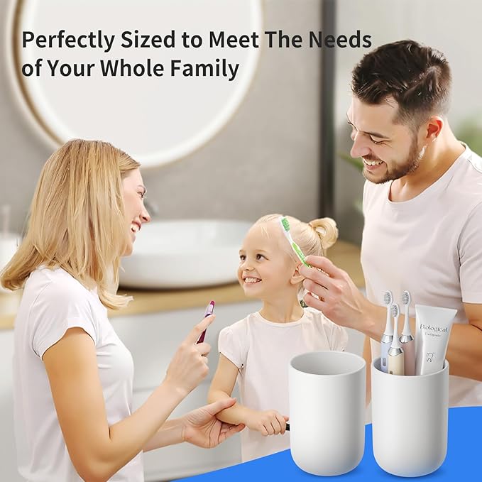 MOPMS Toothbrush Cup 13oz 380ml, Unbreakable Reusable Bathroom Tumbler 2Pcs, Non-Slip Plastic Bathroom Cup Toothbrush Holders for Bathroom White