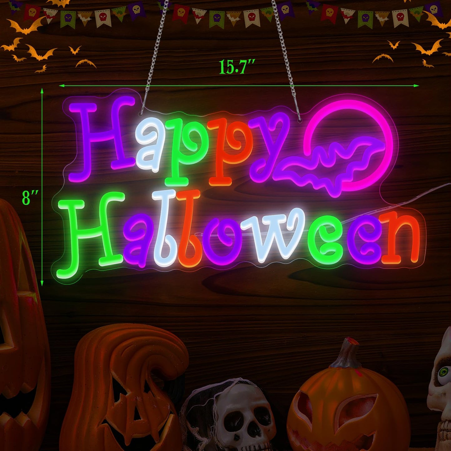 Mudder Happy Halloween Neon Sign for Wall Decor Neon Wall Lighted Sign Outdoor for Present Bedroom Home Bar Halloween Party Decor Bat Shape Cave Bedroom Party Backdrop