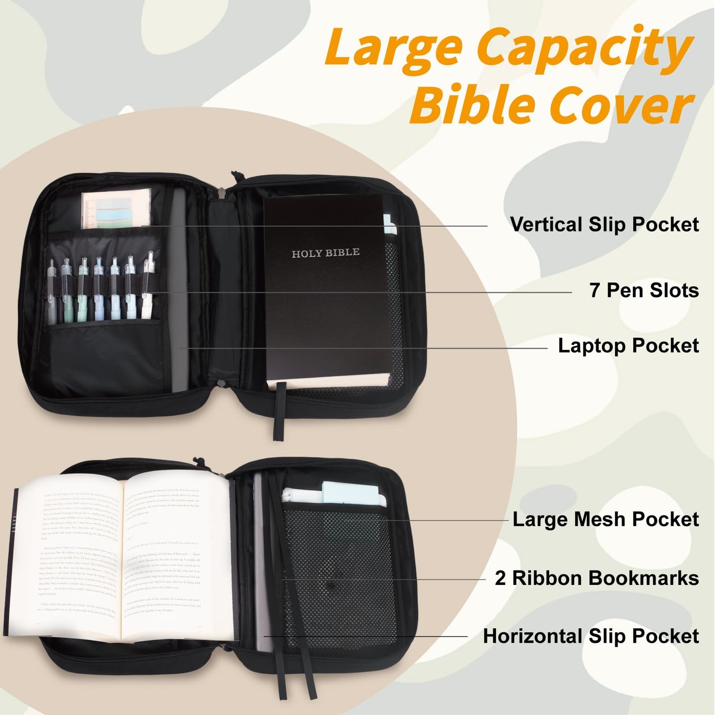 ATRIPACK Tactical Bible Cover For Men,Large Bible Case With Shoulder Strap,Water-Resistant Book cover With Handle,Multi-Functional Carrying Bible Holder Bag For Church,Study,Spiritual