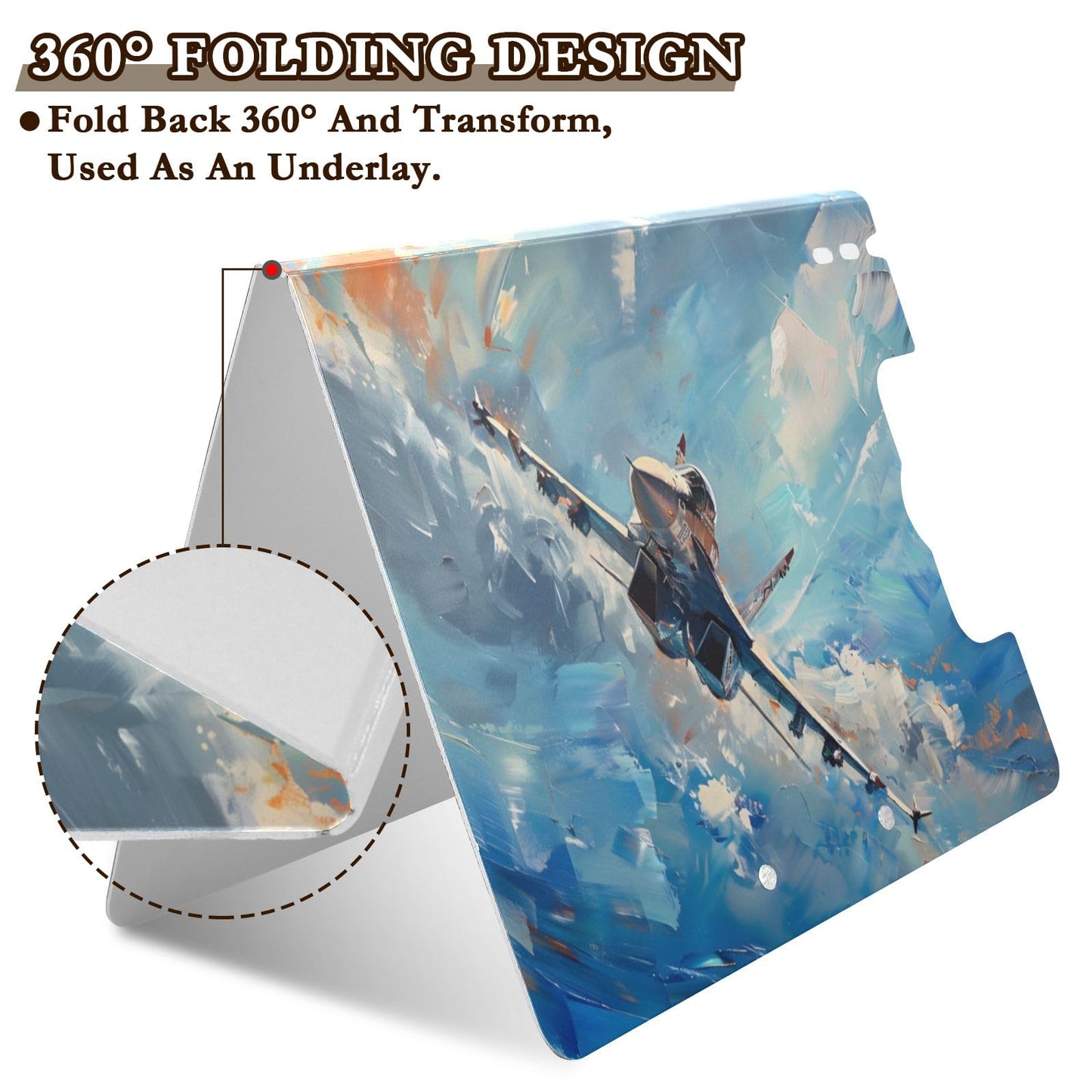 Fighter Jet Painting Folding Clipboard Folder Binder Clip Board with Double Low Profile Clip Waterproof for Business Office 360° Foldable