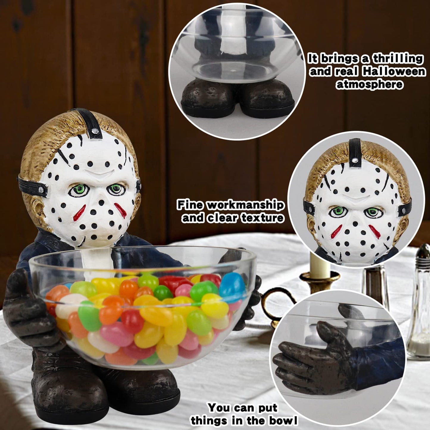 Halloween Candy Bowl Holder Horror Movie Gnomes Scary Candy Dish Stand Decorations (Resin) (B)