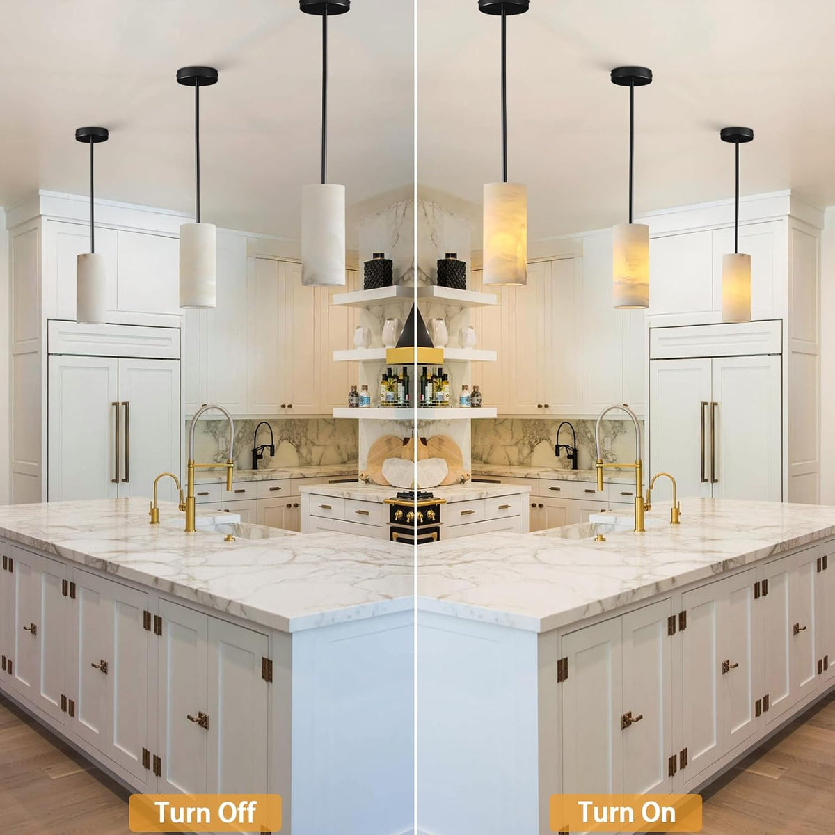 Alabaster Pendant Light Kitchen Island, H-9.5in Black Pendant Light Fixtures with Natural Marble Shade, Adjustable Ceiling Pendant for Dining Room, Living Room, Bedroom & Bathroom