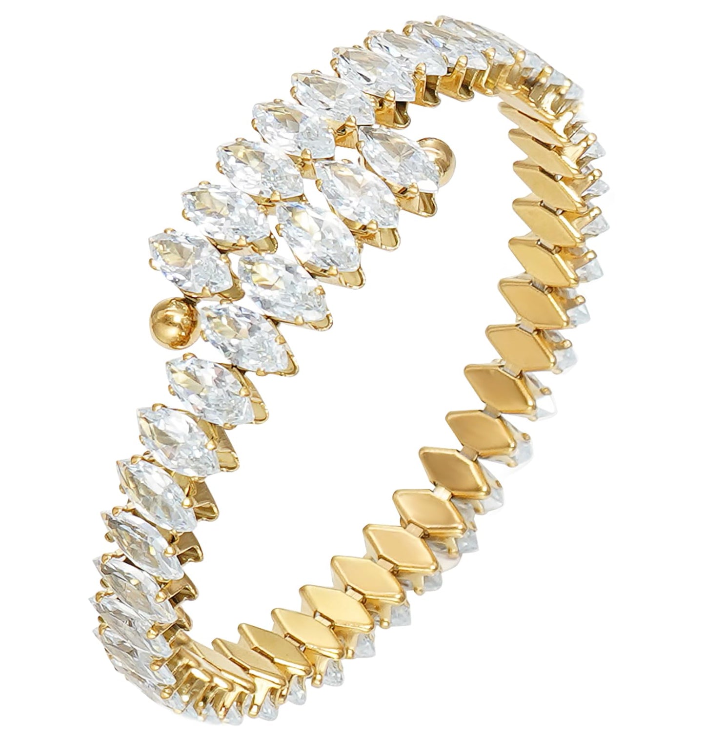 Wovanoo Rhinestone Cuff Bracelet Cubic Zirconia Tennis Bracelets Open Adjustable Bangle for Women Gold White