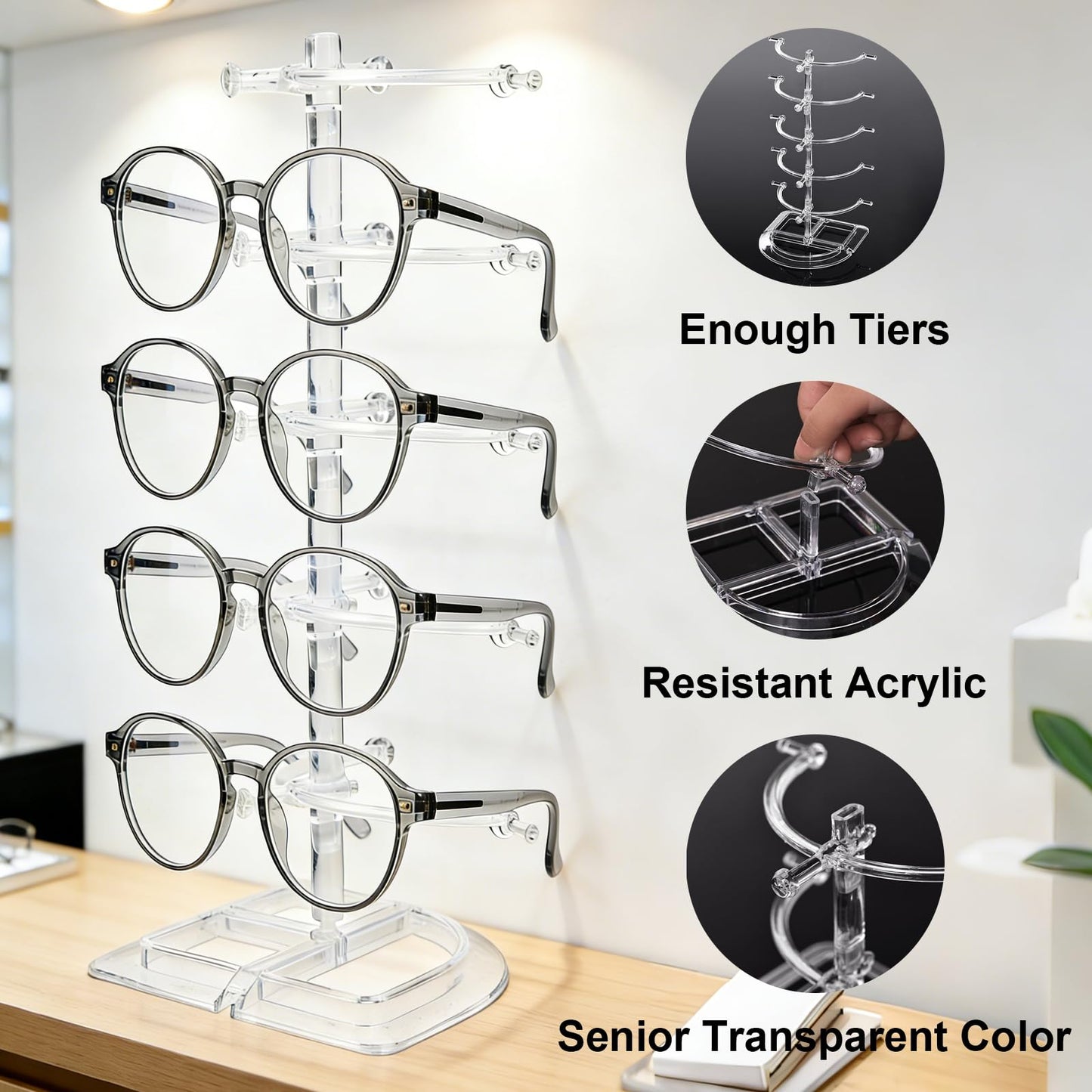 Aiofaervy 2 Pack Acrylic Sunglasses Rack Eyeglasses Display Stand Holder Storage Organizer for 10 Glasses Clear Acrylic Glasses Holder for Office Home Decor and Selling