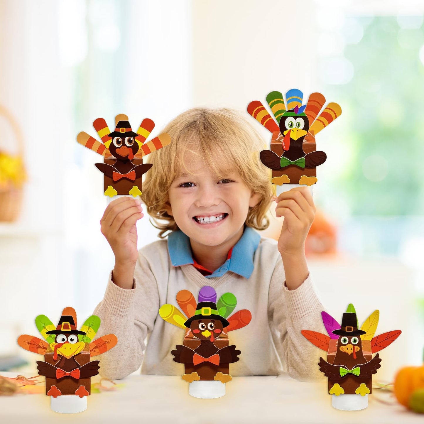 Cinrobiye 24 Pack Thanksgiving Craft Kit DIY Turkey Table Decorations，Thanksgiving Turkey Box for Fall Home Classroom Activities Party Table Centerpieces Dining Room