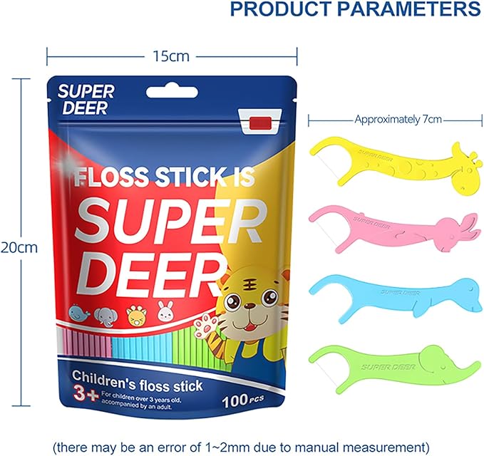 Super Deer Dental Floss Picks for Kids,4 Animal-Shaped Picks, Fluoride-Free, Fun Oral Care in Colorful Floss Sticks Design Ideal for Ages 3+, 200 Count (Pack of 2)