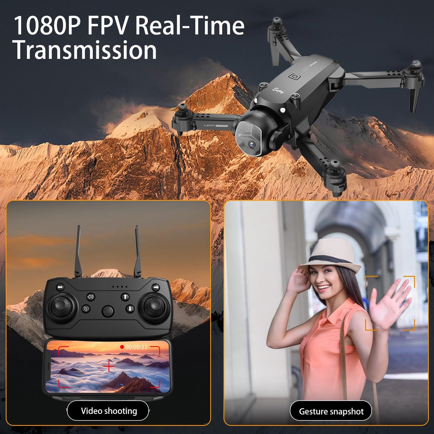 LAWFIG Drone with Camera for Adults Beginners, FPV Foldable RC Quadcopter Toys, Helicopter Toys, 1080P HD Camera Drone, Altitude Hold, One Key Take-off/Landing, 3D Flips, Waypoints fly, Headless Mode