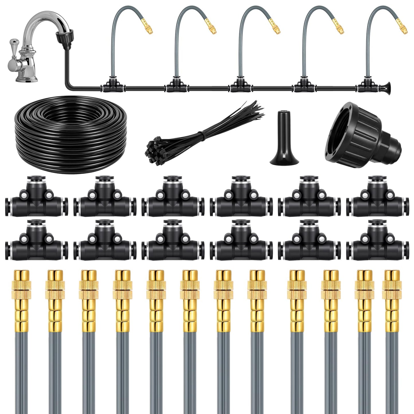 49.2 Ft 360° Adjustable 1/4" Drip Irrigation System Bendable Watering Misting System Drip Irrigation Kit Garden Watering Atomizing System with 12 Nozzles, Automatic Irrigation System for Garden