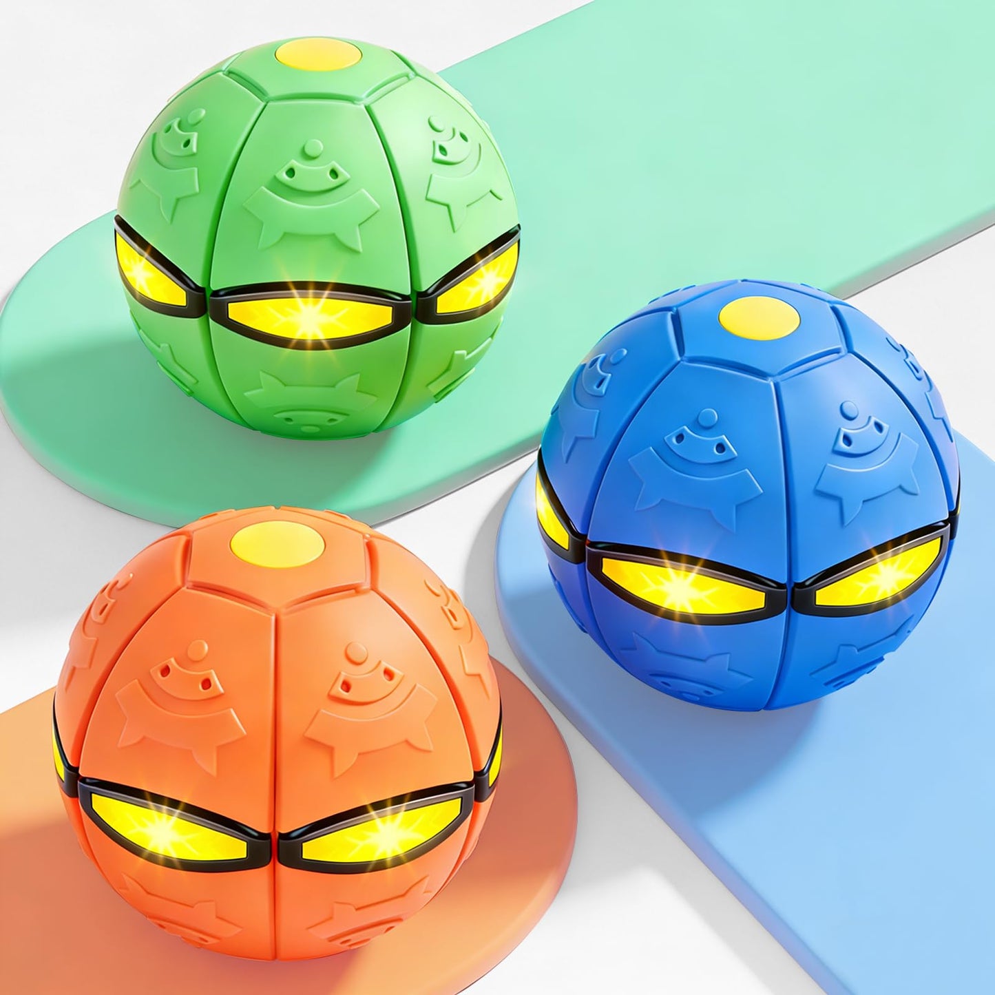 LzzzFZCF 3 PCS Magic Bouncing Doggy Disc Balls with 6 LED Lights, Flying Saucer Ball Toy for Large Medium Small Dogs, Transforming Pop Up Ball for Kids & Pets, Outdoor Interactive Magic Meta Ball