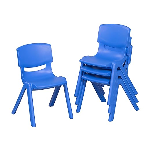 ECR4Kids 12in Plastic School Stack Chair, Classroom Furniture, Blue, 4-Pack