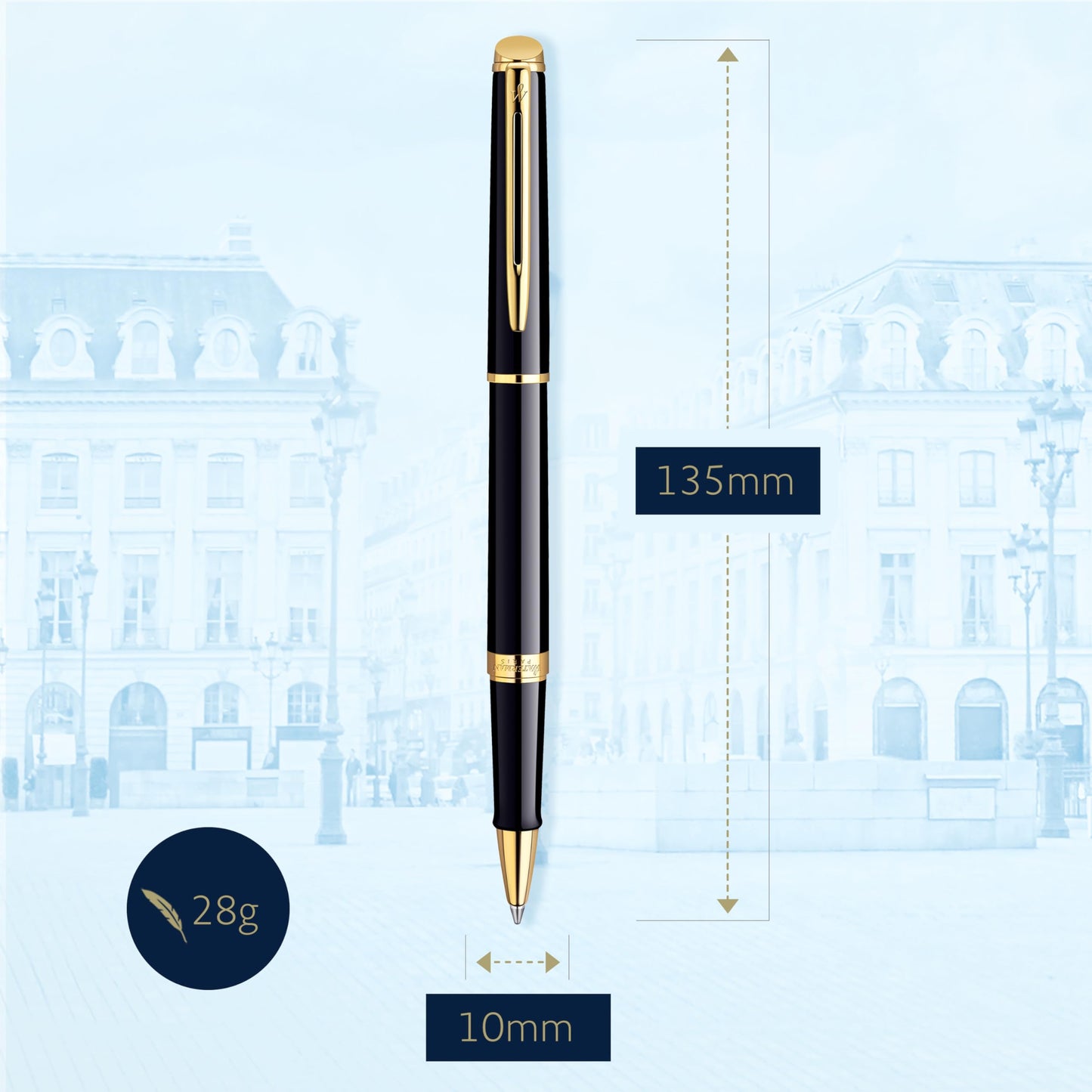 Waterman Hémisphère Rollerball Pen | Gloss Black with 23k Gold Trim | Fine Point | Black Ink | Gift Box