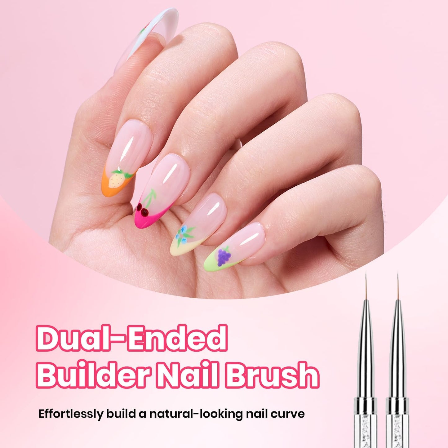 Beetles Nail Art Brush for Builder Double-Ended Gel Nail Art Design Pen Painting Tools Fingernail Brush Nails Cleaning Brush Nails Liner Brush Salon Diy at Home