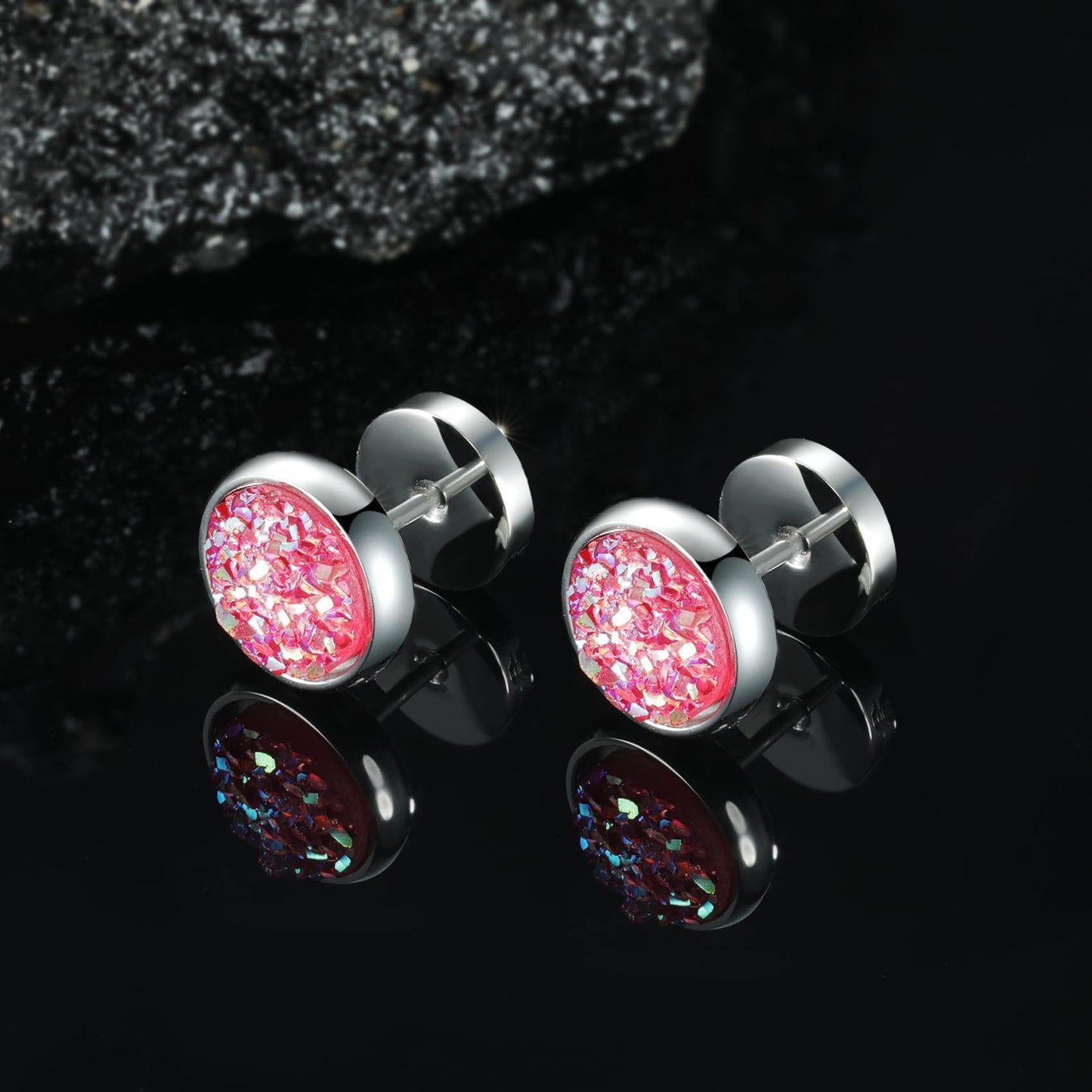 Women Men Flat Back Stud Earrings Non-Nickel Crystal Stone Earrings Titanium Stainless Steel Hypoallergenic Cartilage Earrings Stud for Sensitive Ears