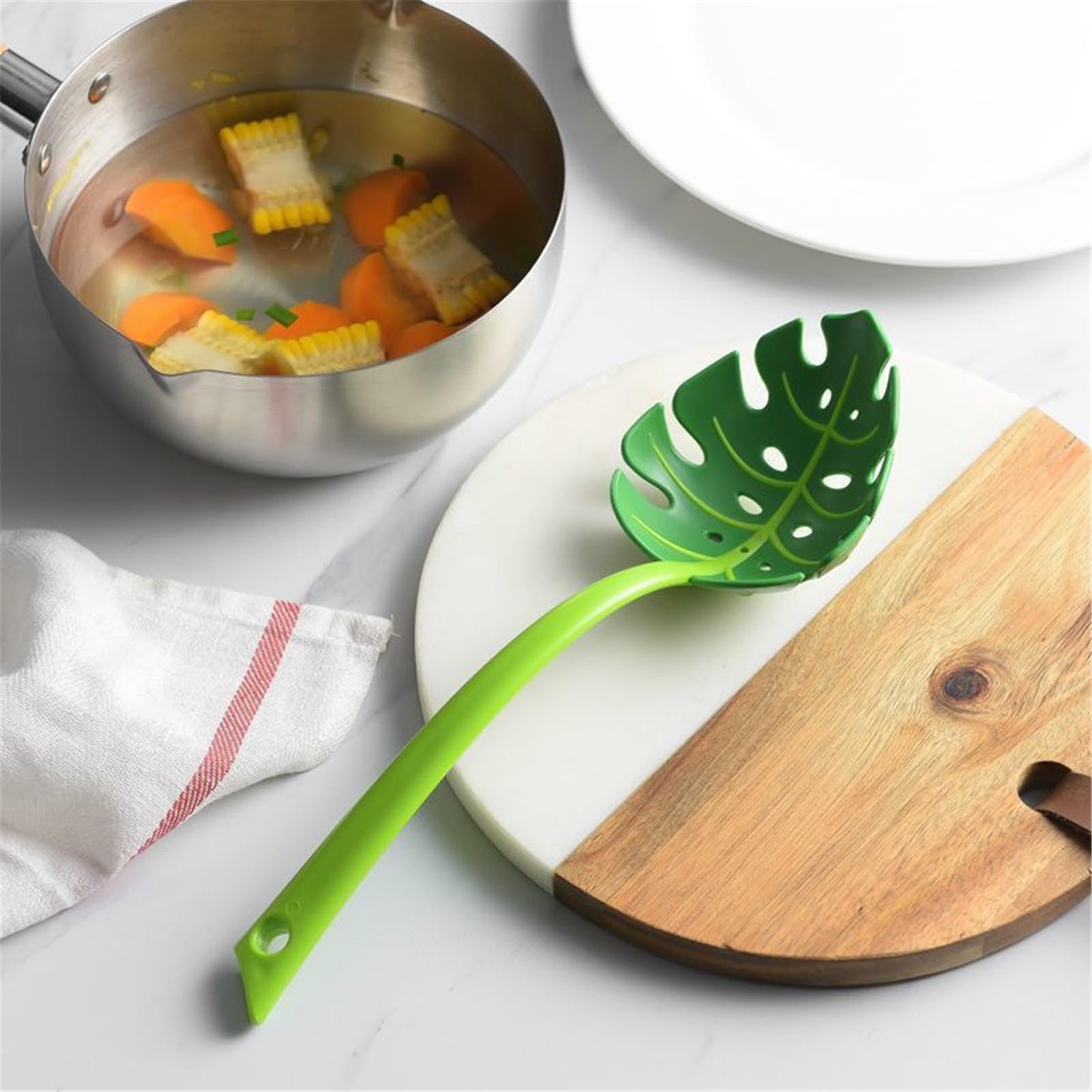 3 PCS Jungle Unique Green Leaf Noodle Leaky Turtle Back Leaf Cooking Spoon for Kitchen Tools