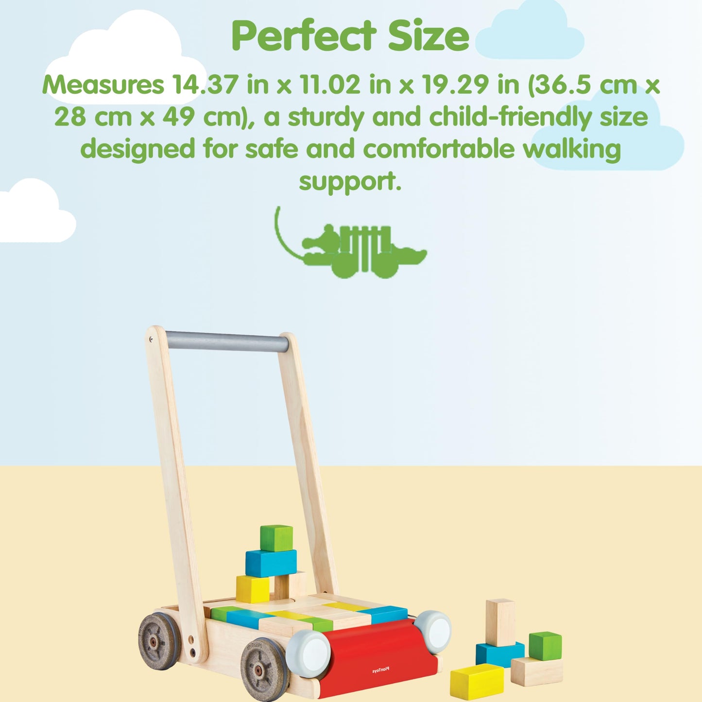 PlanToys® Baby Walker Wooden Push Toy for First Steps & Balance | Montessori Developmental Toy for Coordination & Confidence | Eco-Friendly Learning Toy