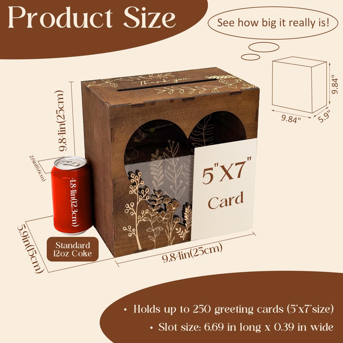 OurWarm Wedding Card Box for Party, Wooden Card Boxes for Reception, Rustic Wedding Box for Cards and Money, Envelope Money Box Gift Cards Box for Graduation Baby Shower Birthday Decor