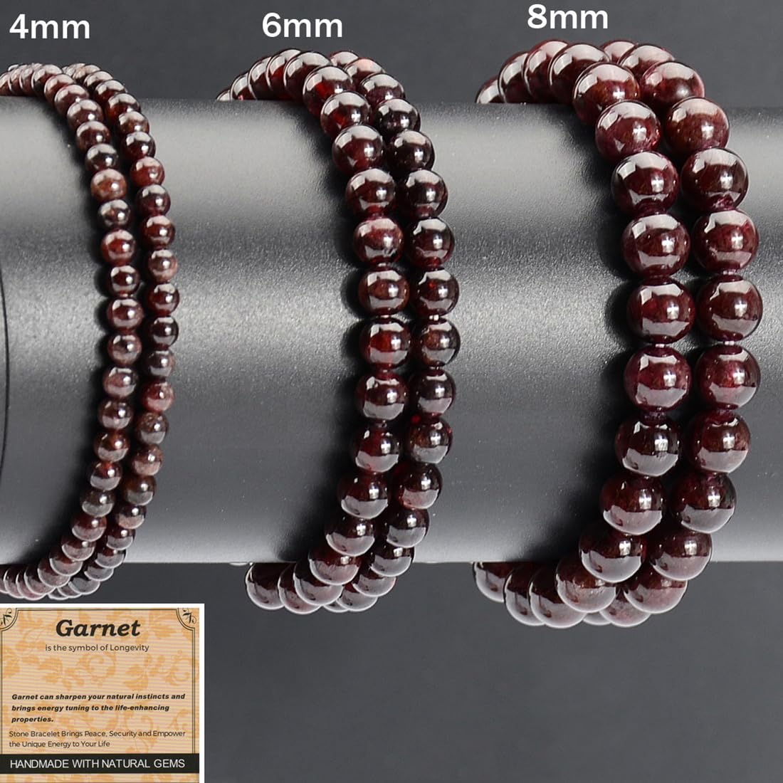 MASSIVE BEADS Garnet - Longevity - Handmade Handmade Yoga Stretch Elastic Bracelet Natural Stone Crystal Healing Power Energy Gifts for Unisex Adult 4mm