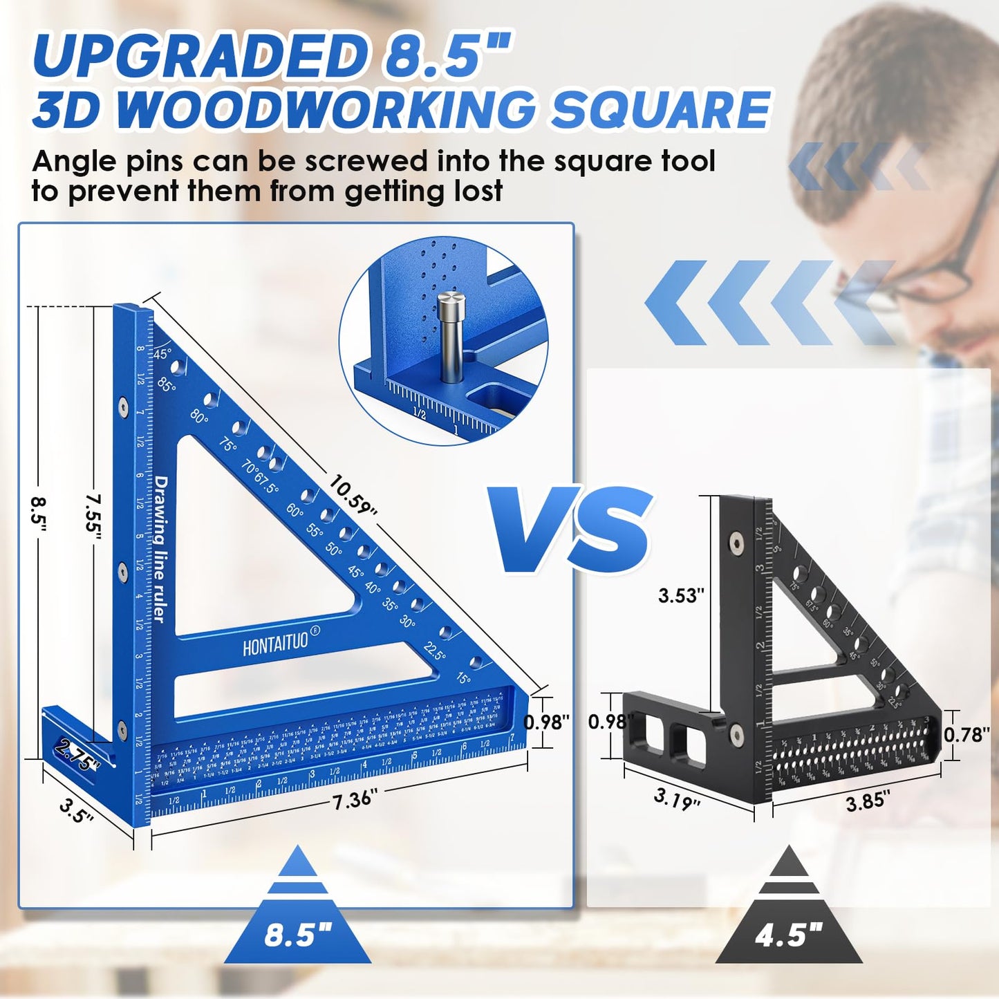 8.5 Inch Large Carpenter Square – Multi-Angle Measuring and Marking & Creating Spacing Marks,15-90 Degrees Angle Marking Square,Marking Gauge
