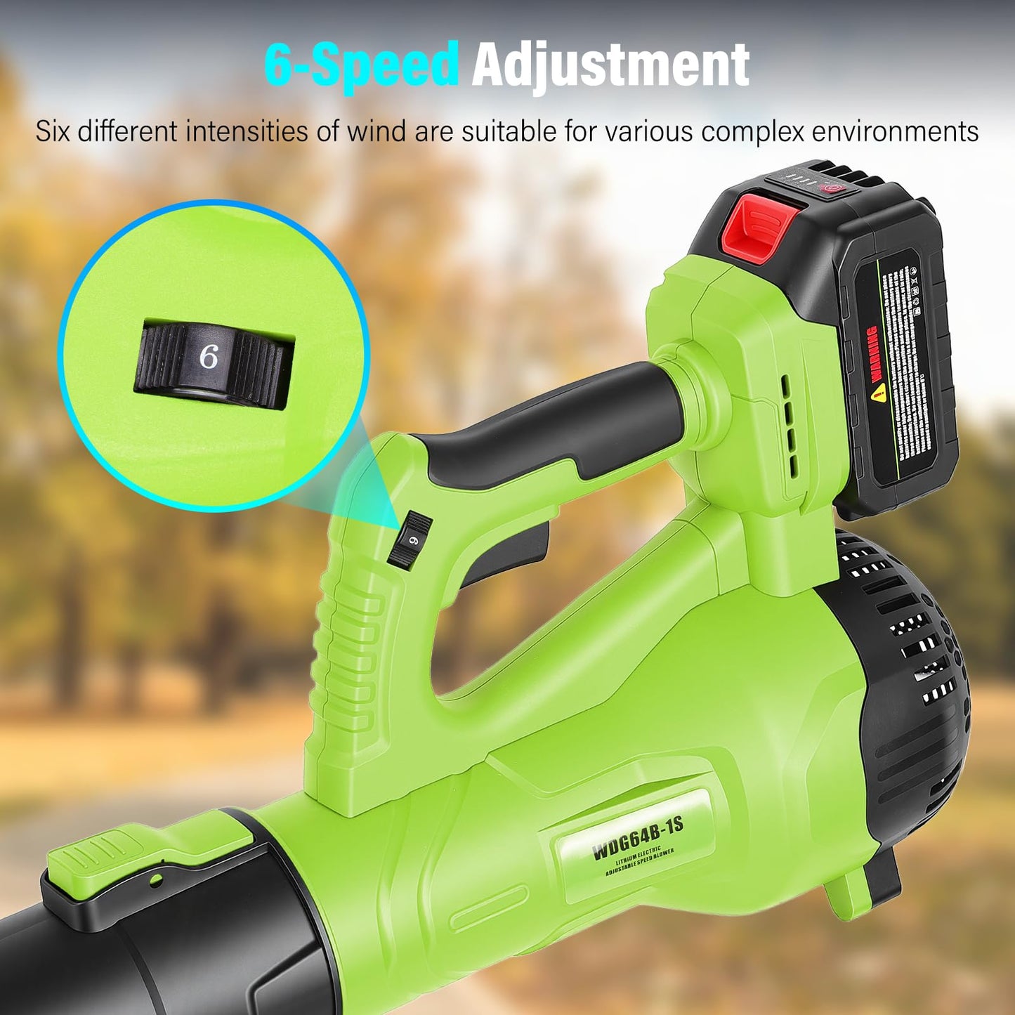 Leaf Blower Cordless with 6-Speed Control, 218CFM Electric Blower with 2×4000mAh Batteries & Fast Charger, Lightweight Cordless Snow Blower for Patio, Lawn and Garden Cleaning(Green)