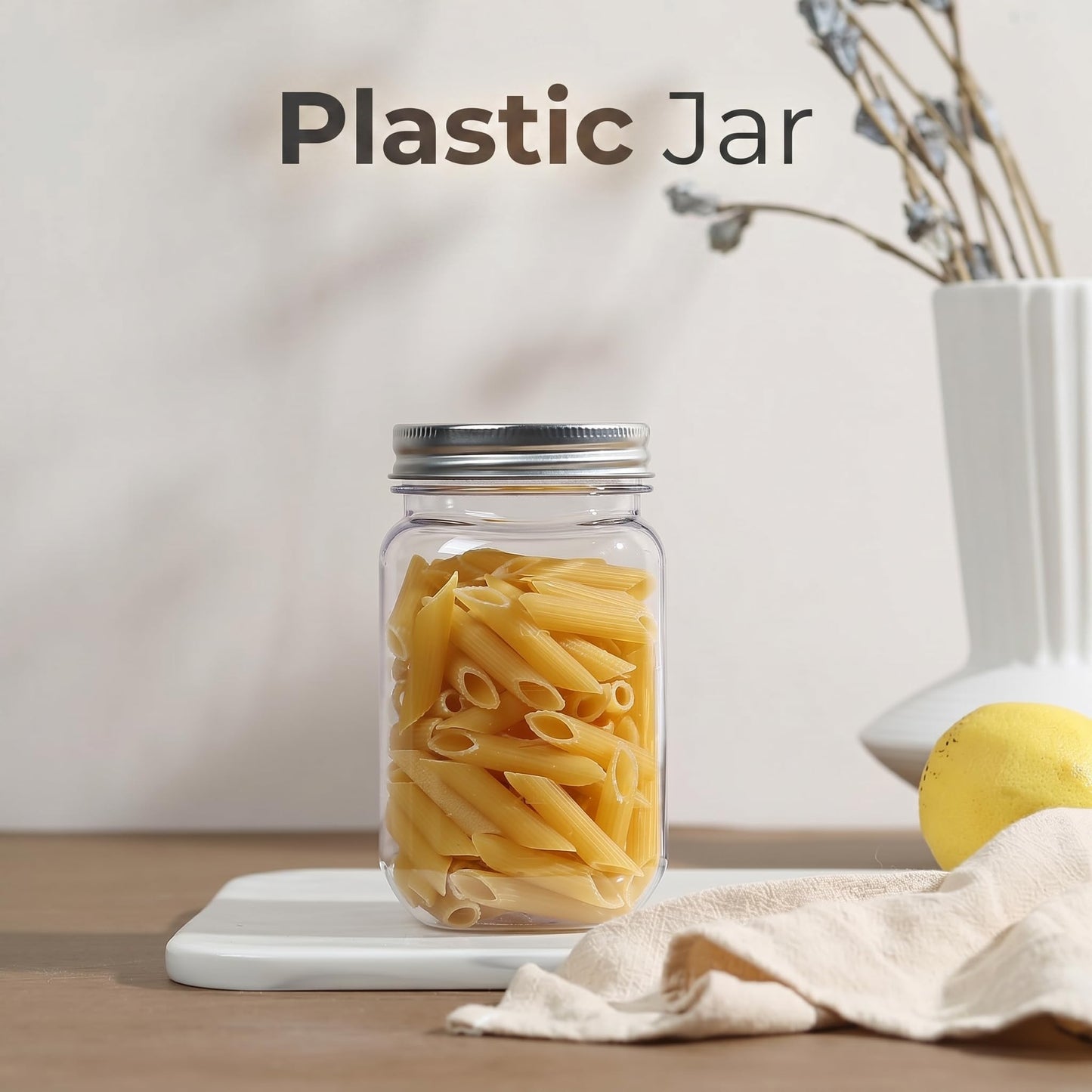 novelinks 16 oz Clear Plastic Jars with Lids, Refillable 16oz Mason Jars with Lids & Storage Containers for Kitchen & Household Use (20 Pack,Silver)