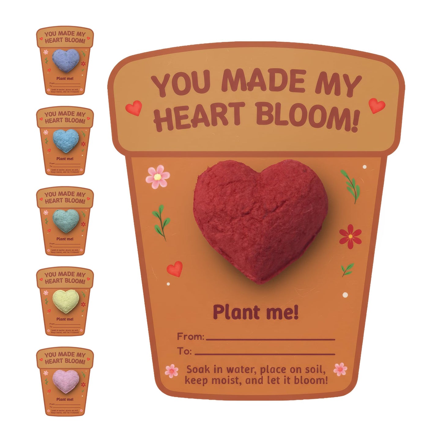 Seed Bloom 3D Heart Seed Paper Gift Set – 24 Plantable Heart Shapes with Wildflower Seeds, Includes Cards & Double-Sided Tape, Ready-to-Gift For Valentines Day Gift, Weddings & Special Occasion Favor