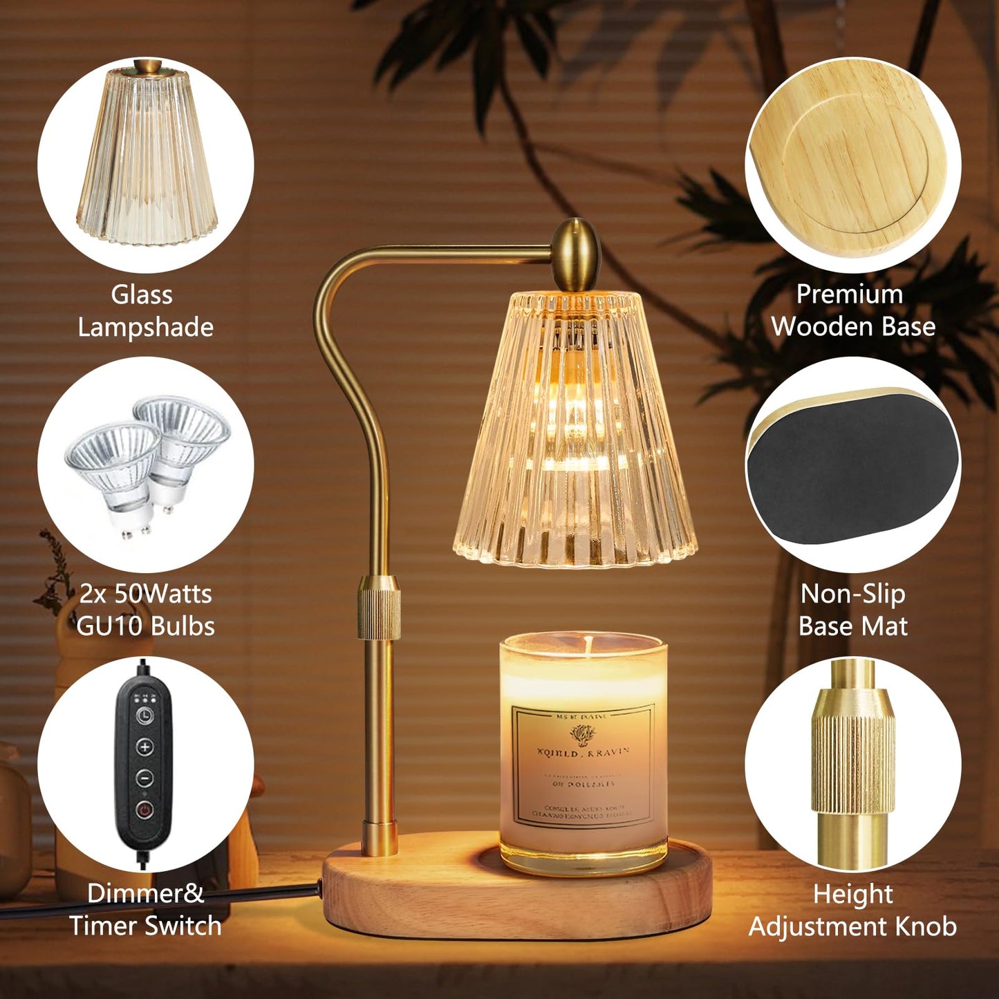 Engpure Candle Warmer Lamp with Timer and Dimmer Adjustable Height for Home Room Decor, Brithday Gifts for Women, Candle Warmer for Scented Jar Candles Mother's Day Gifts