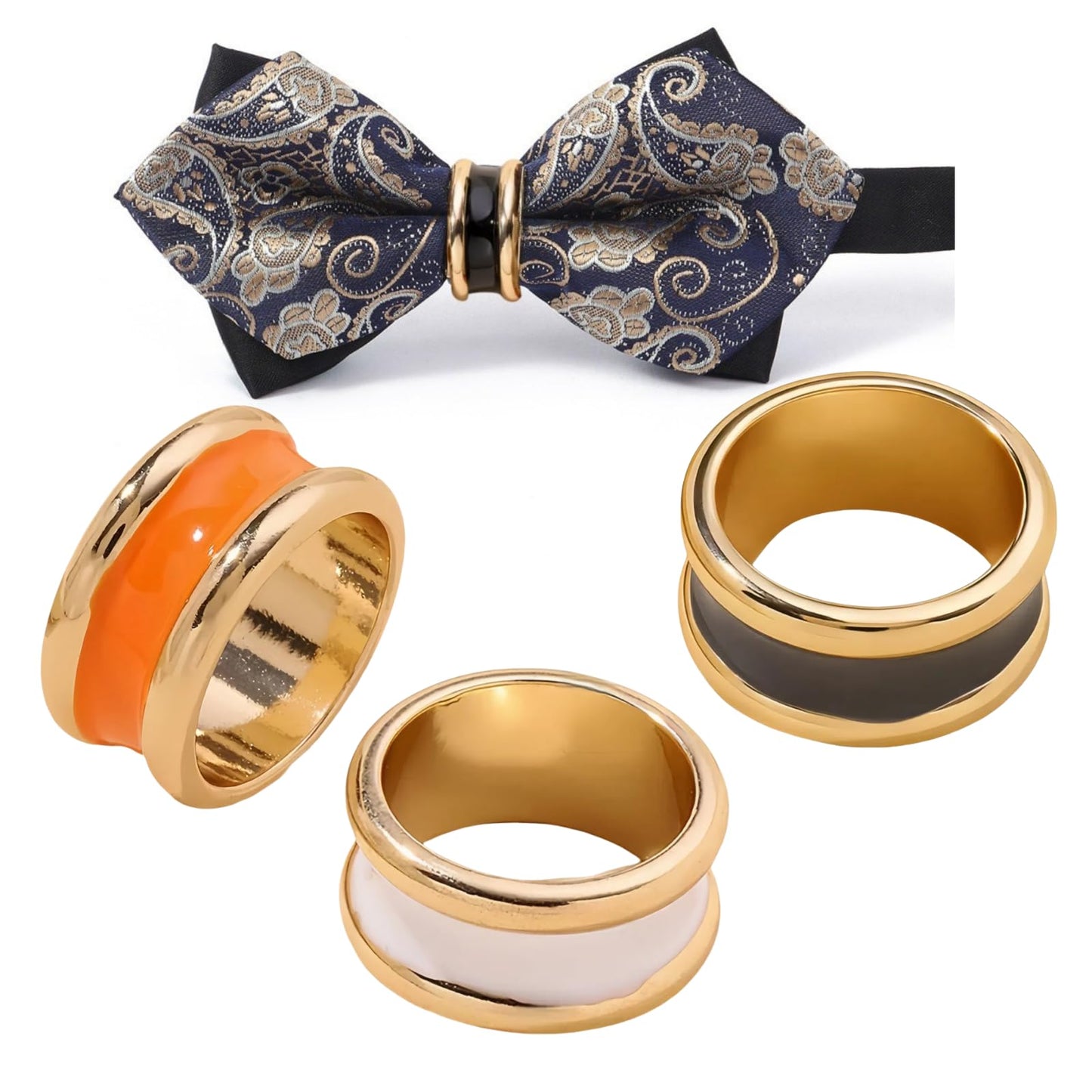 SYWDUDUCLT 3 Piece Scarf Rings Set, Simple Small Cylinder, Black/White/Orange