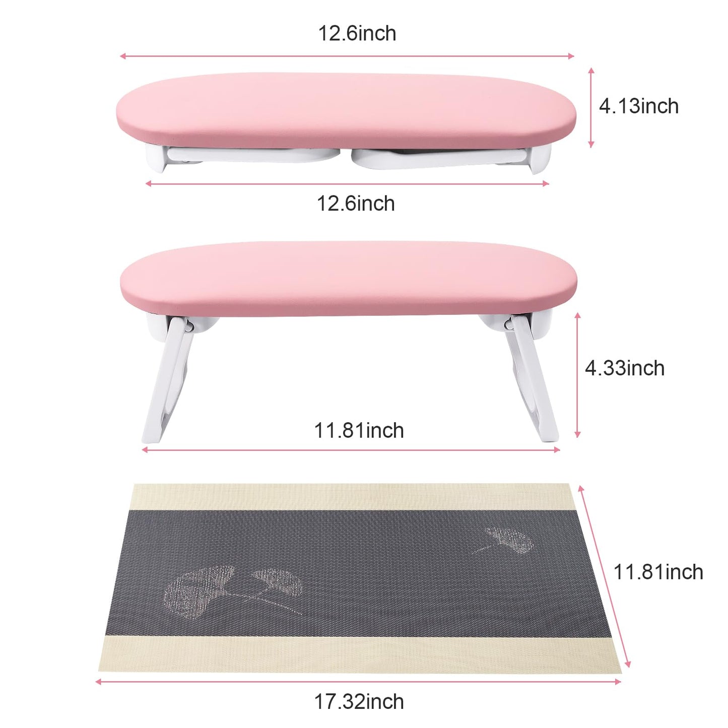 Subay Nail Arm Rest, Foldable PU Leather Manicure Hand Rest for Acrylic Nails Cushion Hand Holder, Nail Arm Rest Pillow Nail Art Tool for Nails Tech Manicure Pedicure Salon Home Use - Pink