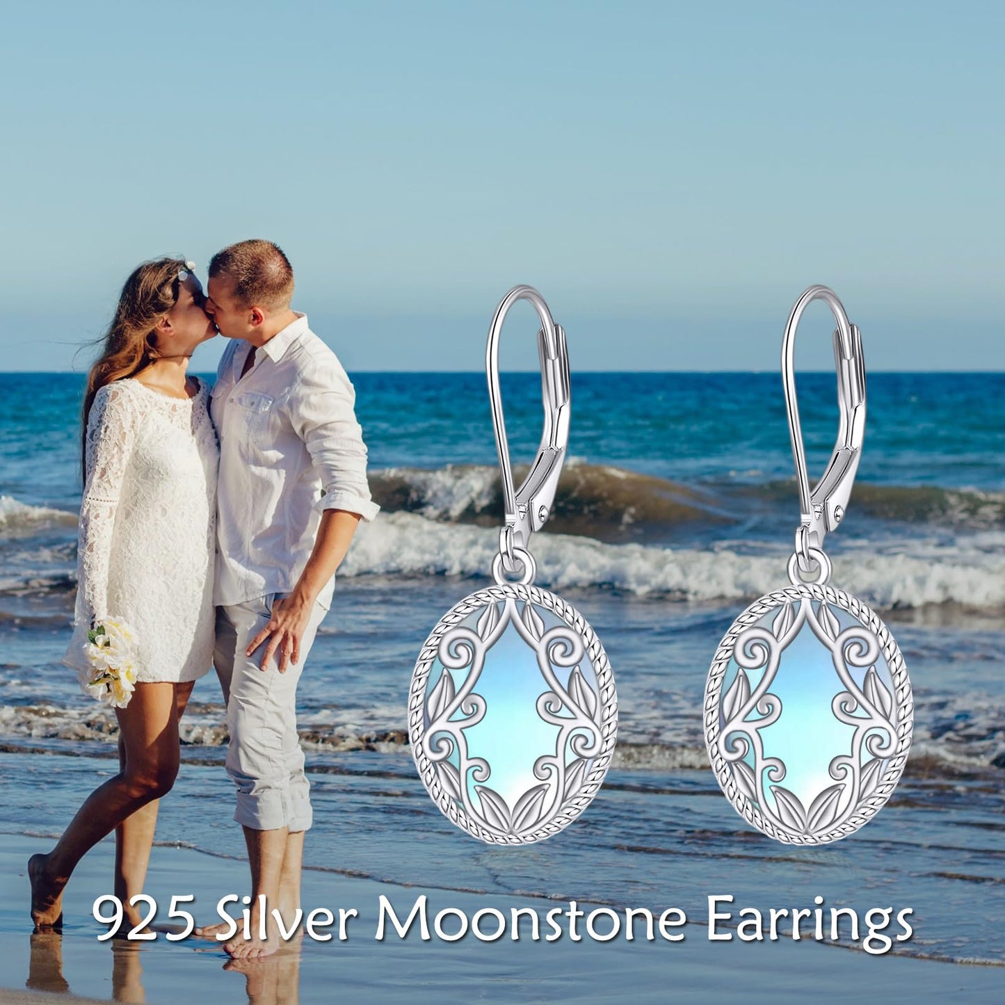 Moonstone Drop Earrings Sterling Silver Moonstone Oval Leverback Earrings Blue Stone Dangle Earrings Jewelry Christmas Gifts For Women